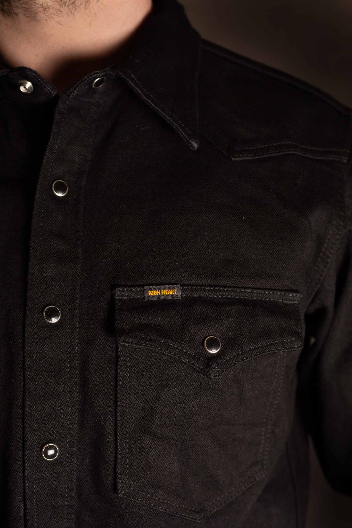 Iron Heart IHSH-295-BB 14oz Selvedge Denim Western Shirt - Black/Black