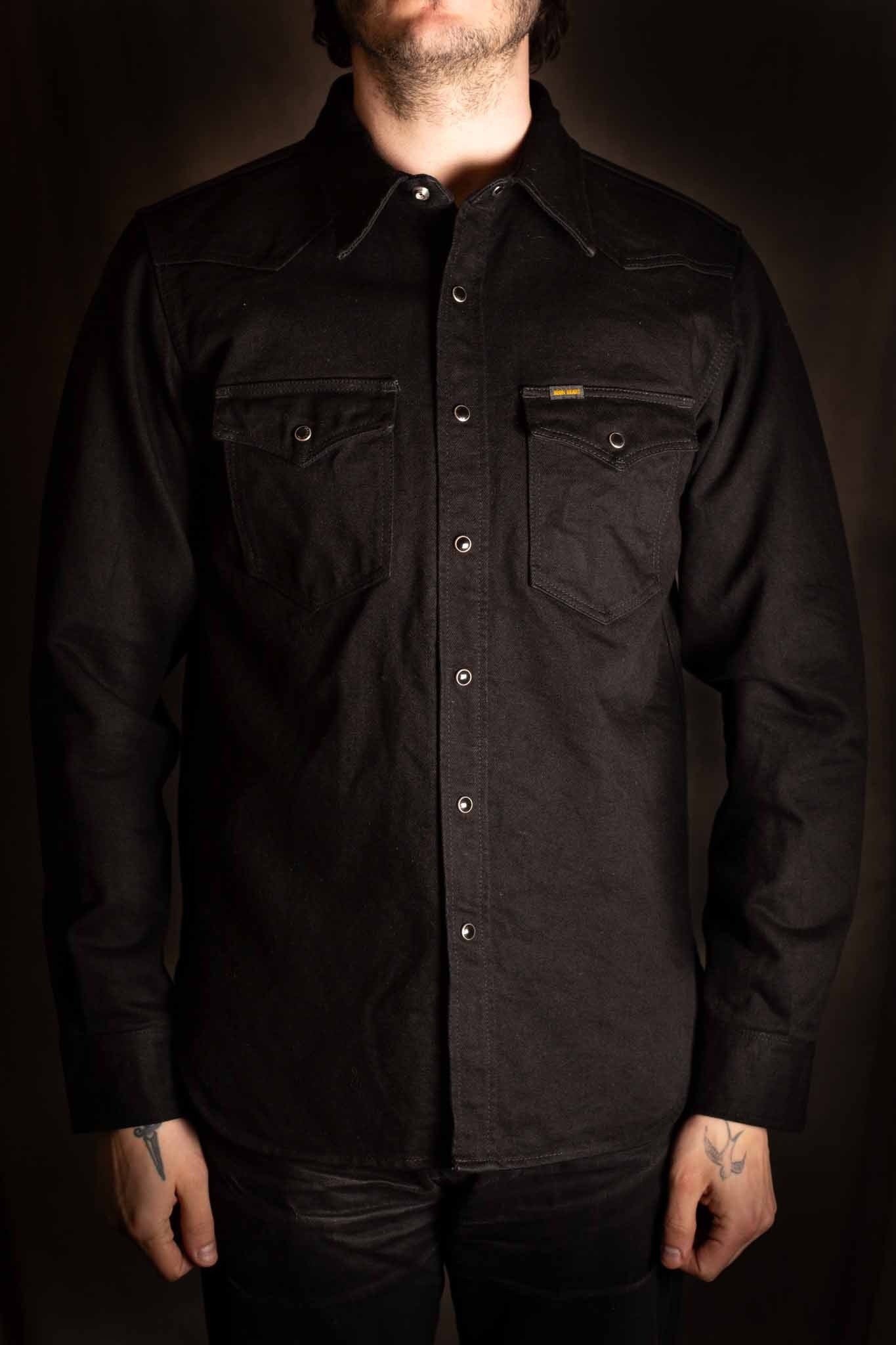 Iron Heart IHSH-295-BB 14oz Selvedge Denim Western Shirt - Black/Black