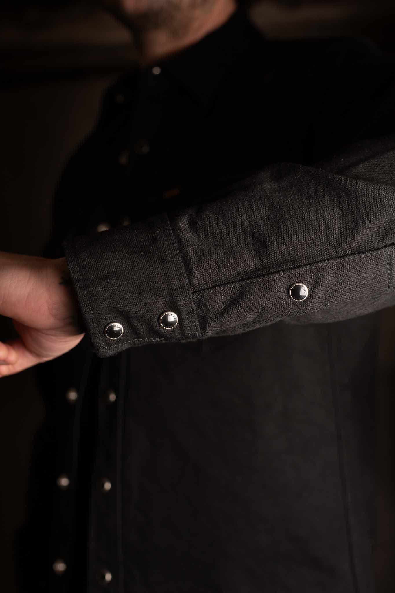 Iron Heart IHSH-295-BB 14oz Selvedge Denim Western Shirt - Black/Black