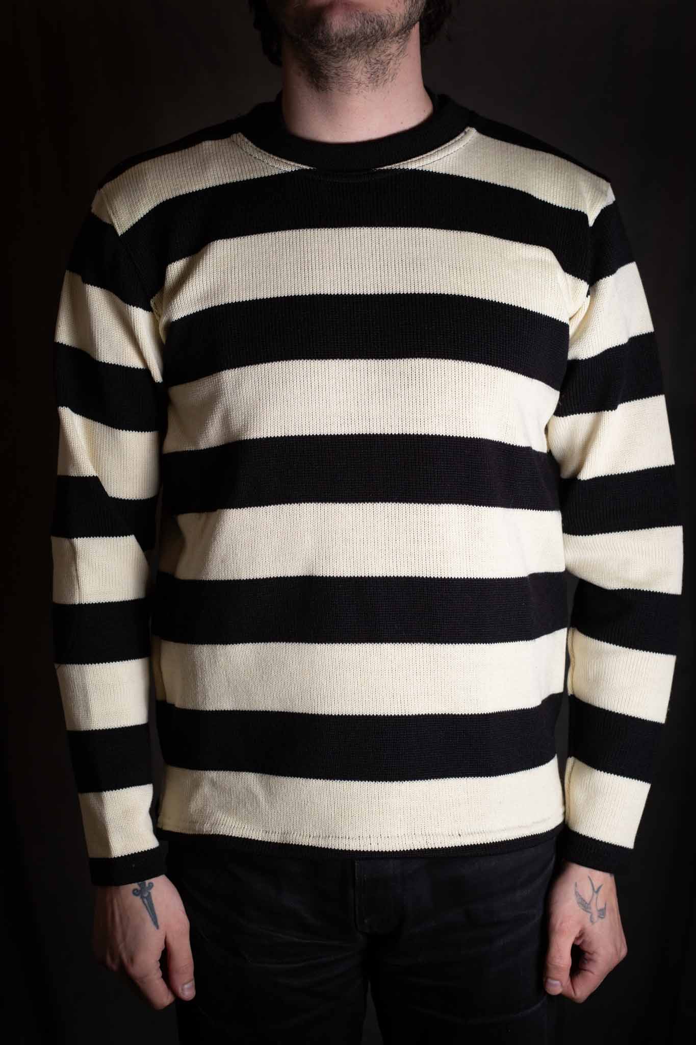 Dehen Striped Woolen Naval Crew - Black / Off White