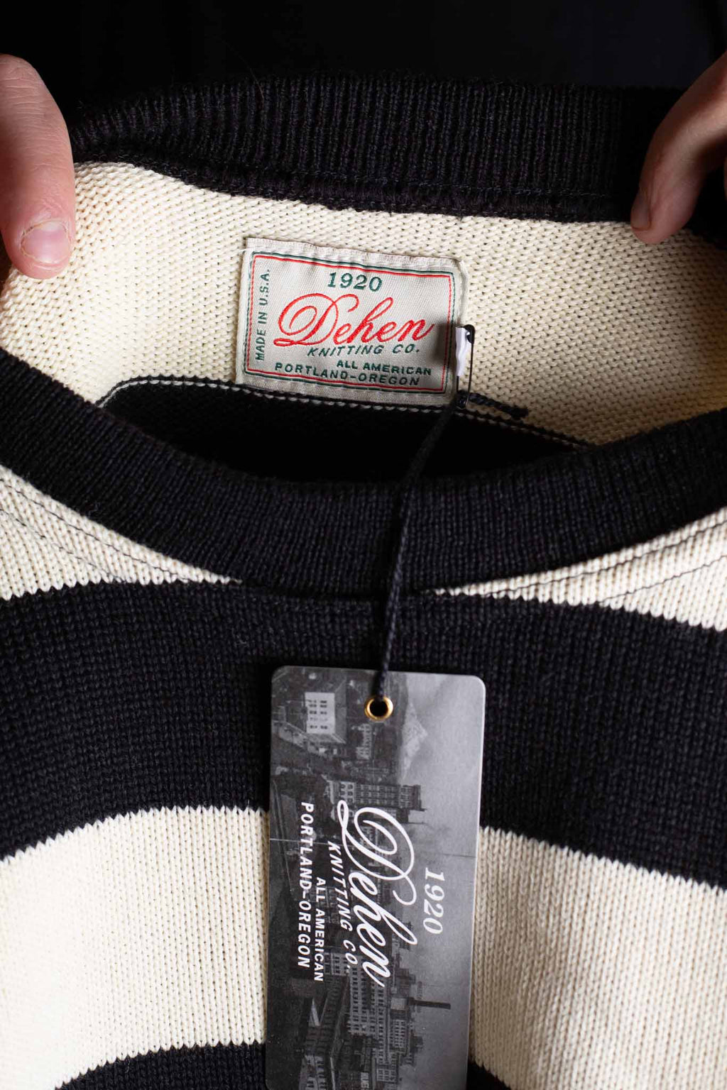 Dehen Striped Woolen Naval Crew - Black / Off White