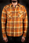 Iron Heart IHSH-399-ORA 12oz Slubby Heavy Flannel Check Western Shirt - Orange
