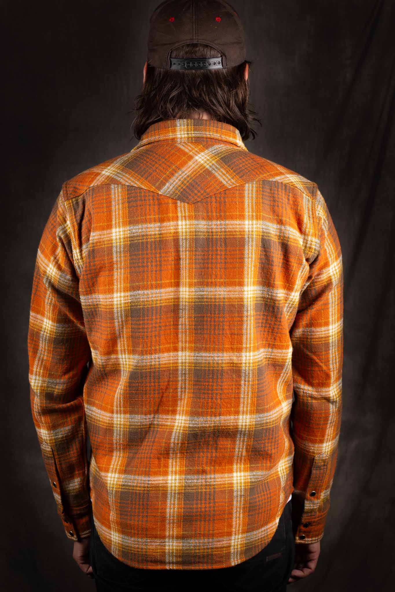Iron Heart IHSH-399-ORA 12oz Slubby Heavy Flannel Check Western Shirt - Orange