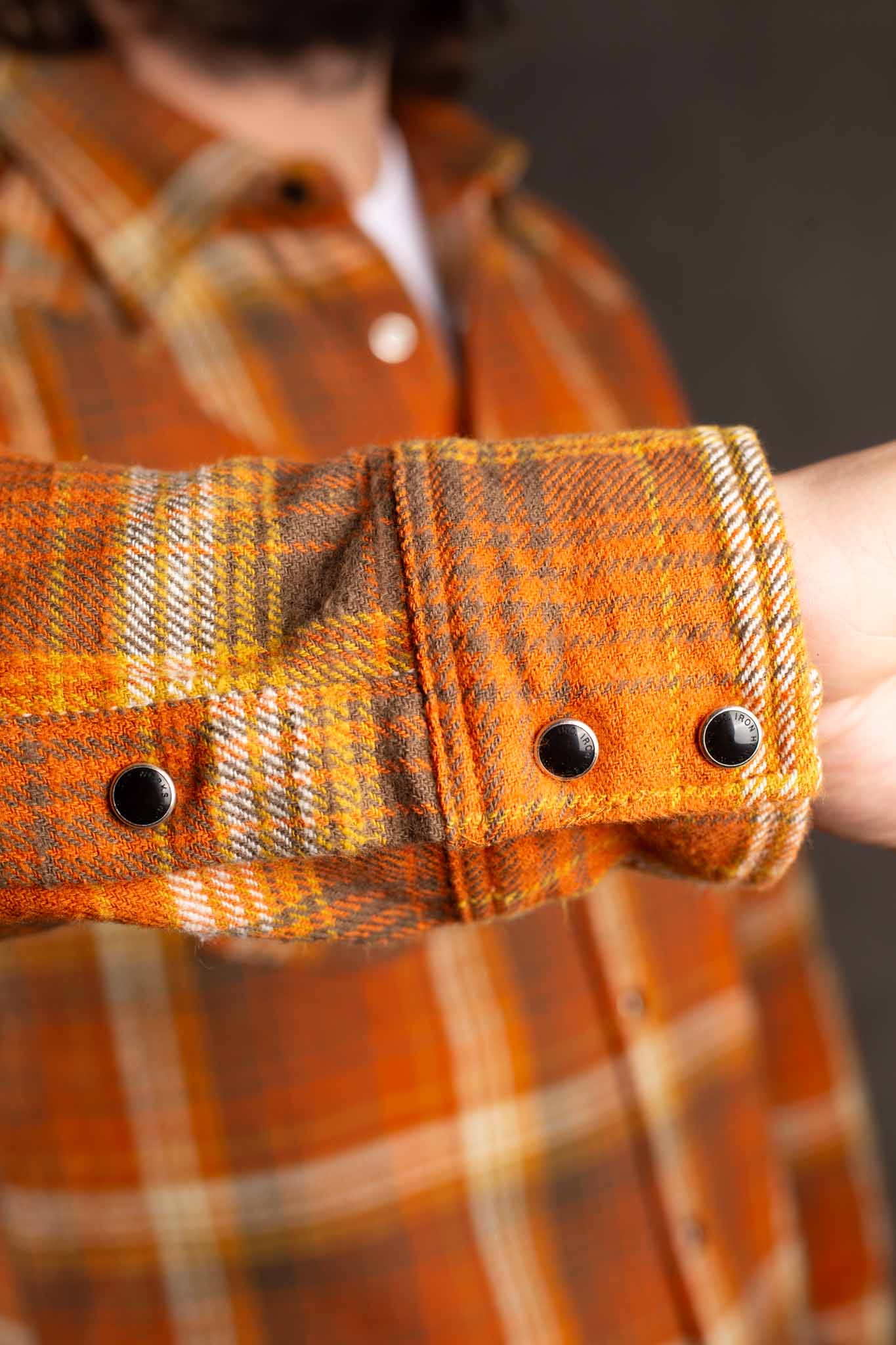Iron Heart IHSH-399-ORA 12oz Slubby Heavy Flannel Check Western Shirt - Orange