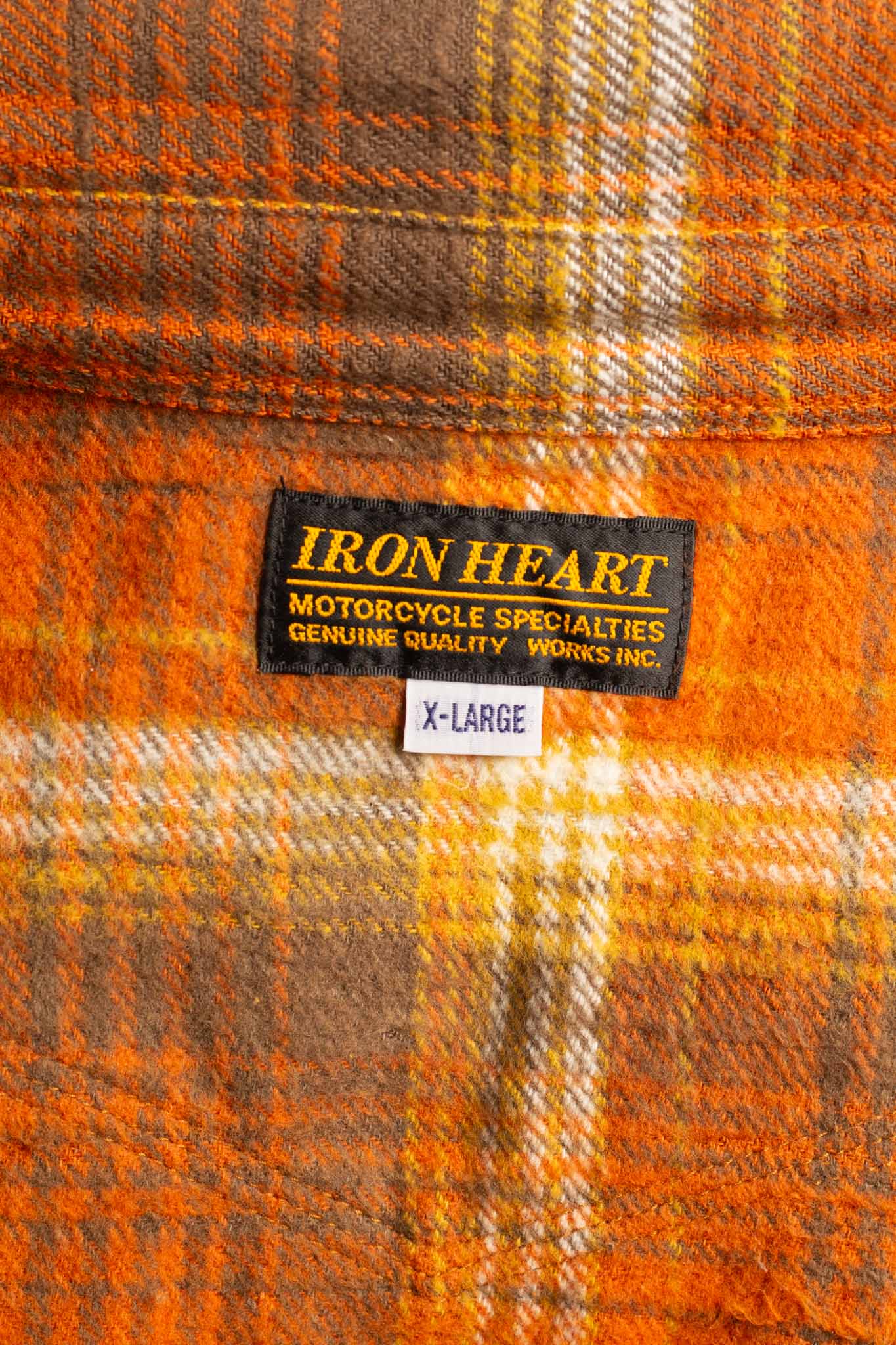 Iron Heart IHSH-399-ORA 12oz Slubby Heavy Flannel Check Western Shirt - Orange