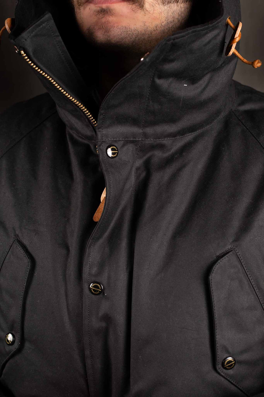 MANIFATTURA CECCARELLI - DOWN PARKA JACKET WAXED CANVAS 7026-WX BLACK
