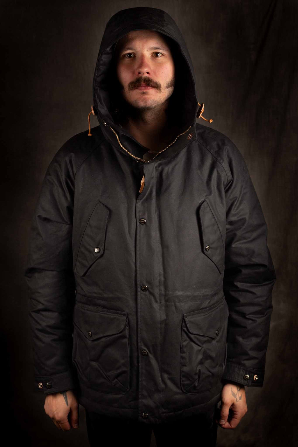 MANIFATTURA CECCARELLI - DOWN PARKA JACKET WAXED CANVAS 7026-WX BLACK