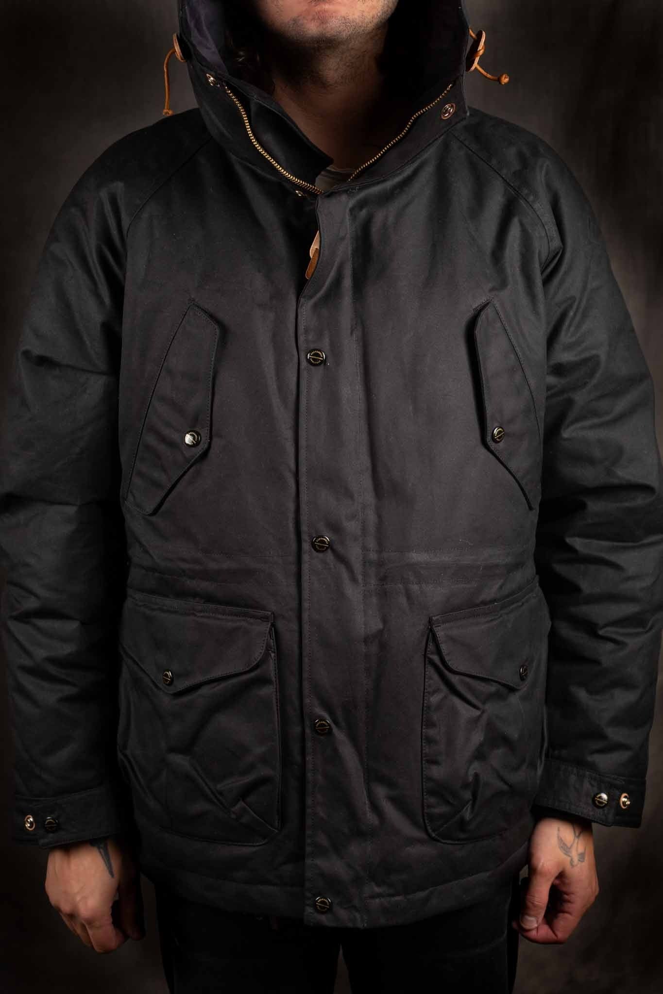 MANIFATTURA CECCARELLI - DOWN PARKA JACKET WAXED CANVAS 7026-WX BLACK