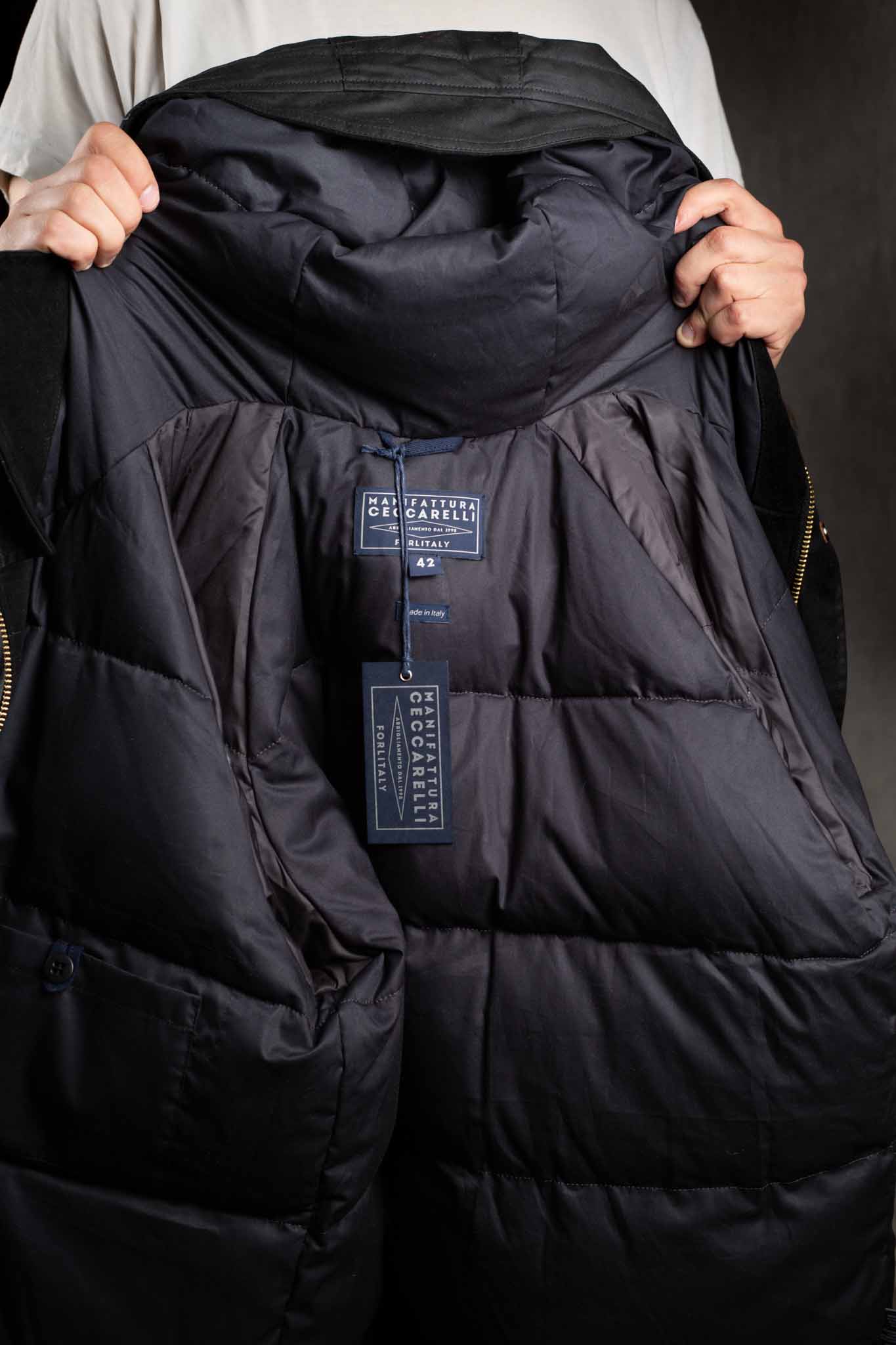 MANIFATTURA CECCARELLI - DOWN PARKA JACKET WAXED CANVAS 7026-WX BLACK