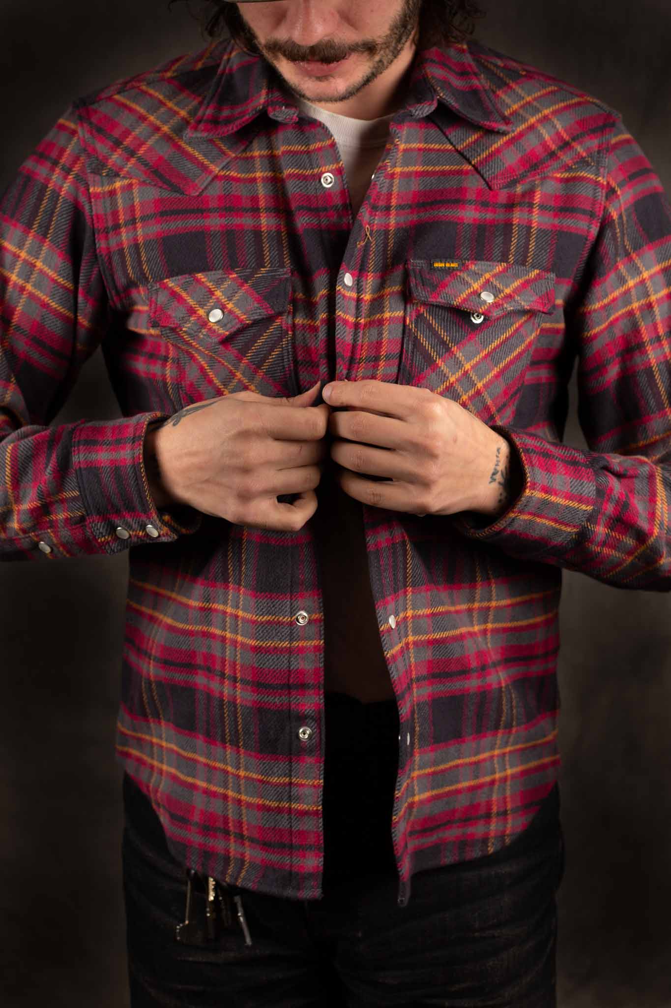 Iron Heart IHSH-403-GRY - 11oz Ultra Heavy Flannel Line Check Western Shirt - Grey