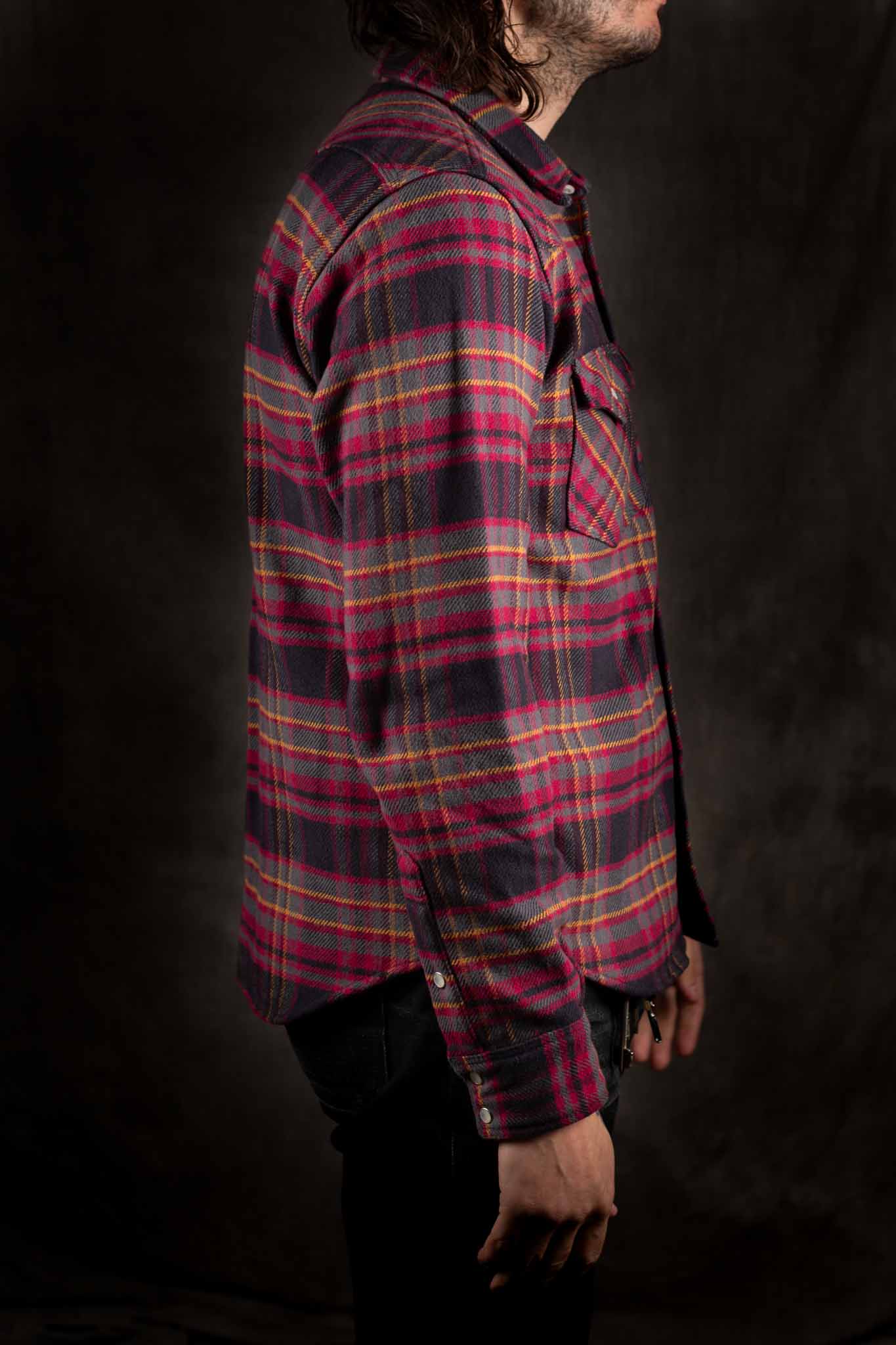 Iron Heart IHSH-403-GRY - 11oz Ultra Heavy Flannel Line Check Western Shirt - Grey