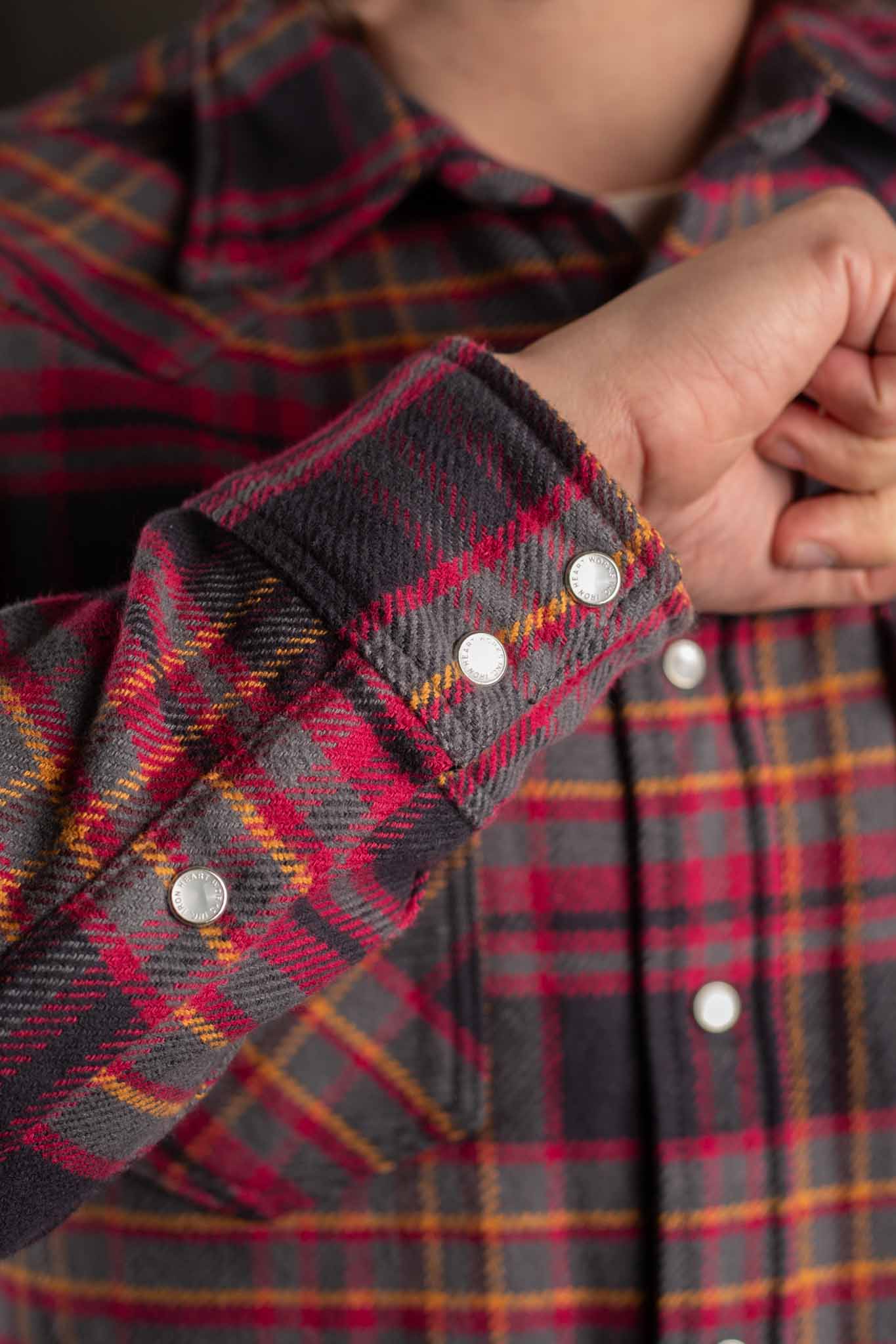 Iron Heart IHSH-403-GRY - 11oz Ultra Heavy Flannel Line Check Western Shirt - Grey