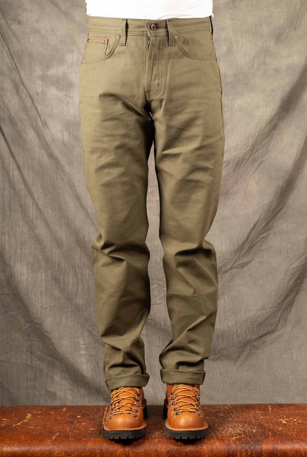 Naked and Famous Weird Guy Selvedge Army Green Duck Canvas