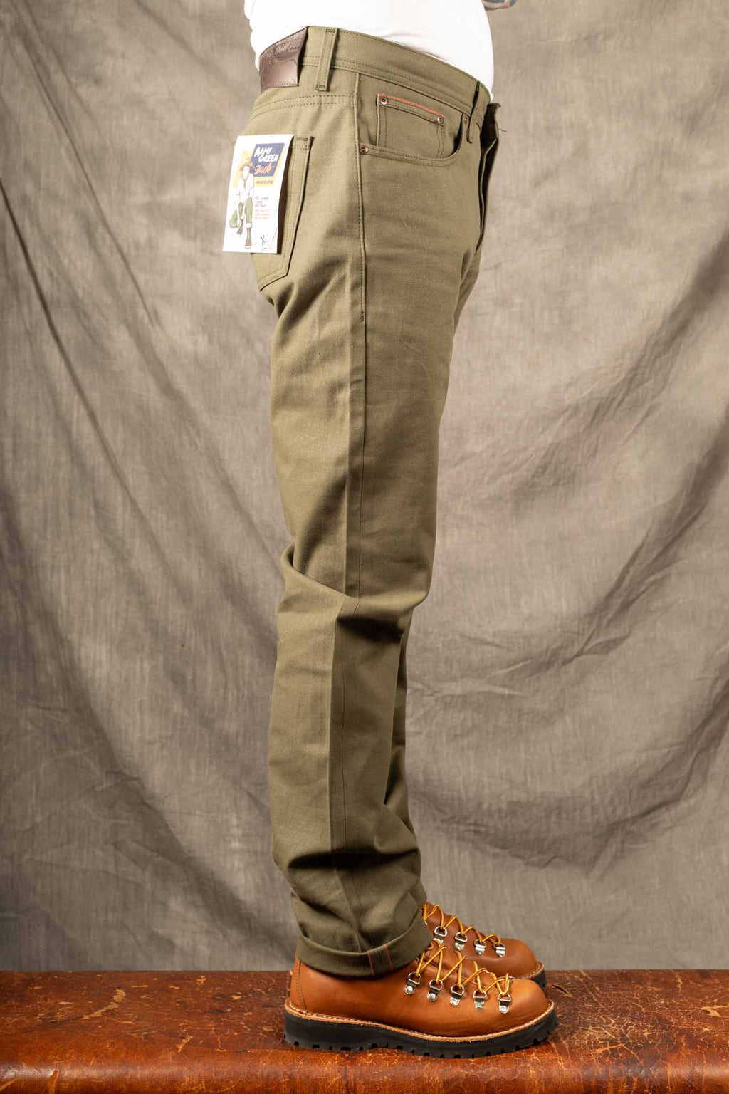 Naked and Famous Weird Guy Selvedge Army Green Duck Canvas