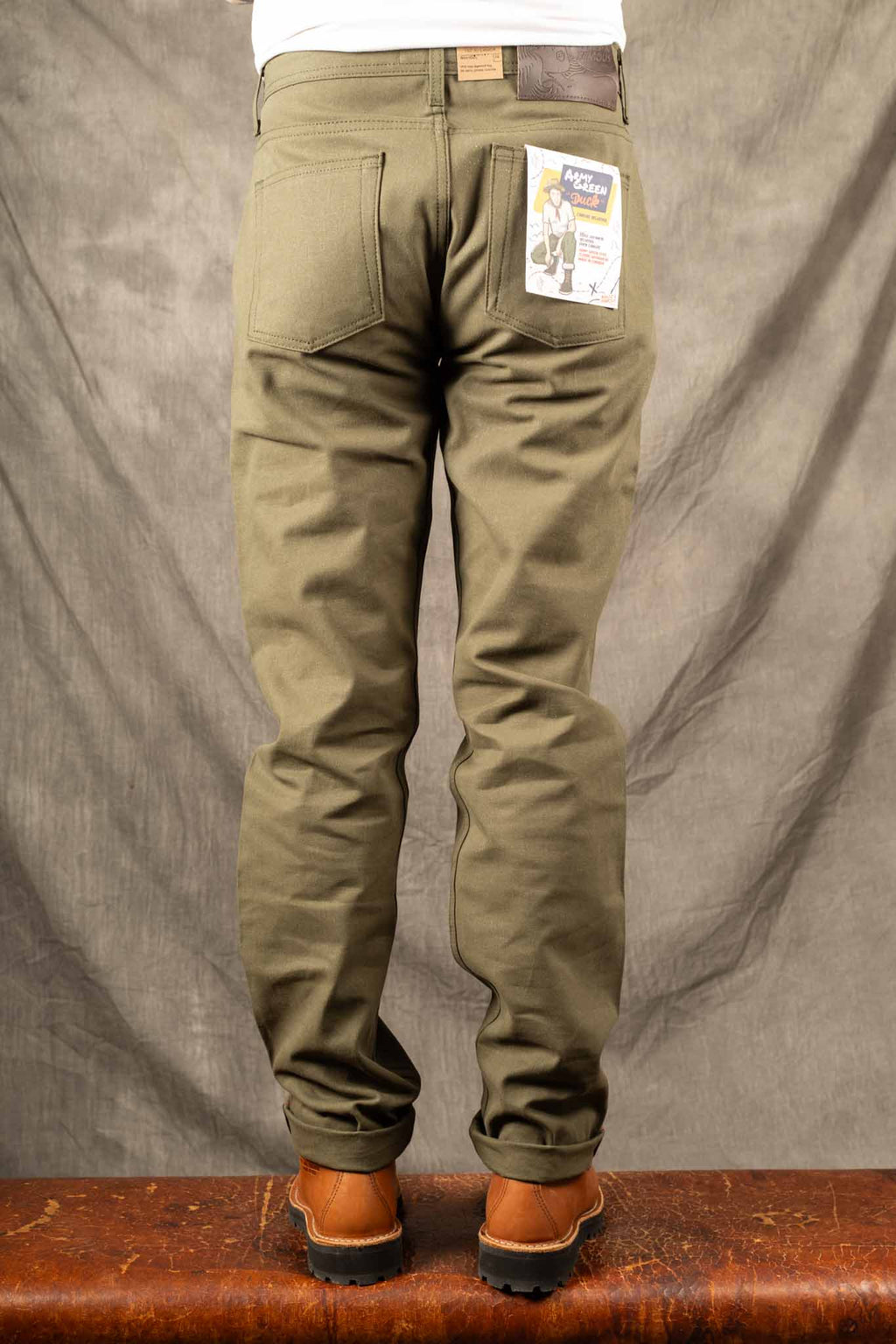 Naked and Famous Weird Guy Selvedge Army Green Duck Canvas