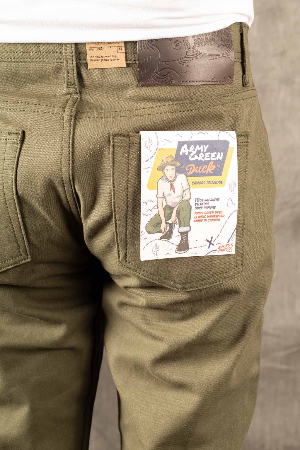 Naked and Famous Weird Guy Selvedge Army Green Duck Canvas