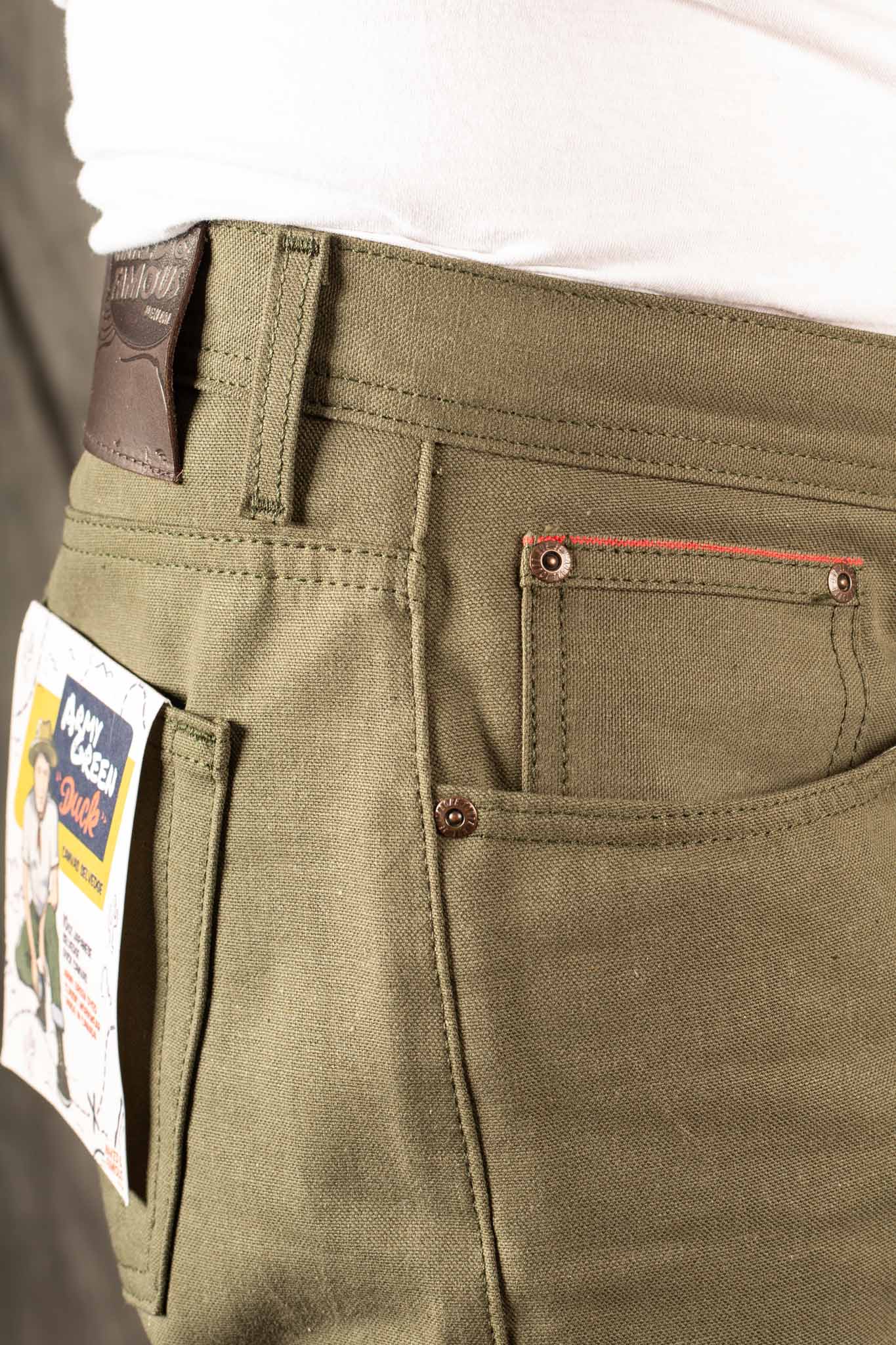 Naked and Famous Weird Guy Selvedge Army Green Duck Canvas