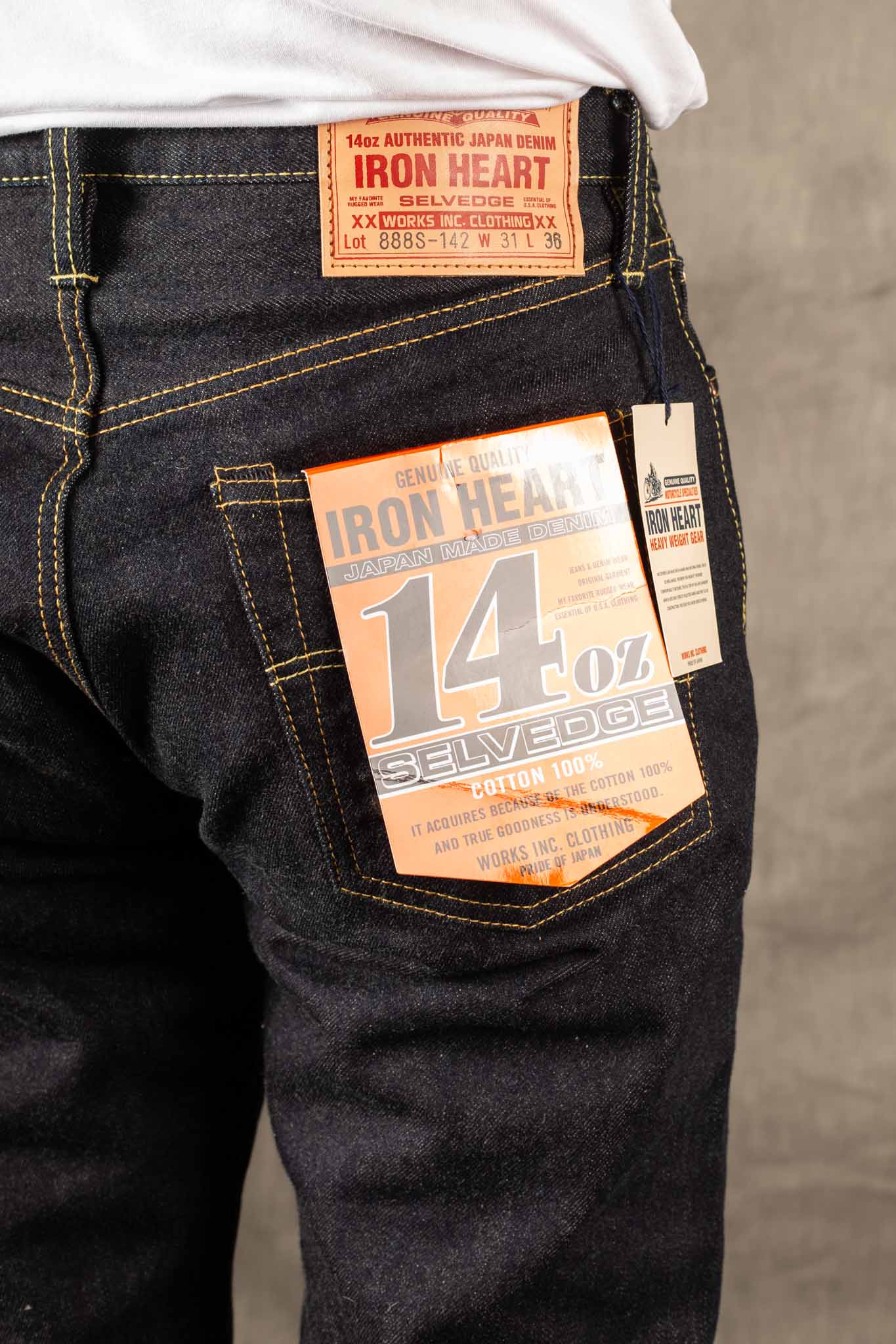 IH-888S-142 14oz Selvedge Denim Medium/High Rise Tapered Cut Jeans, Indigo