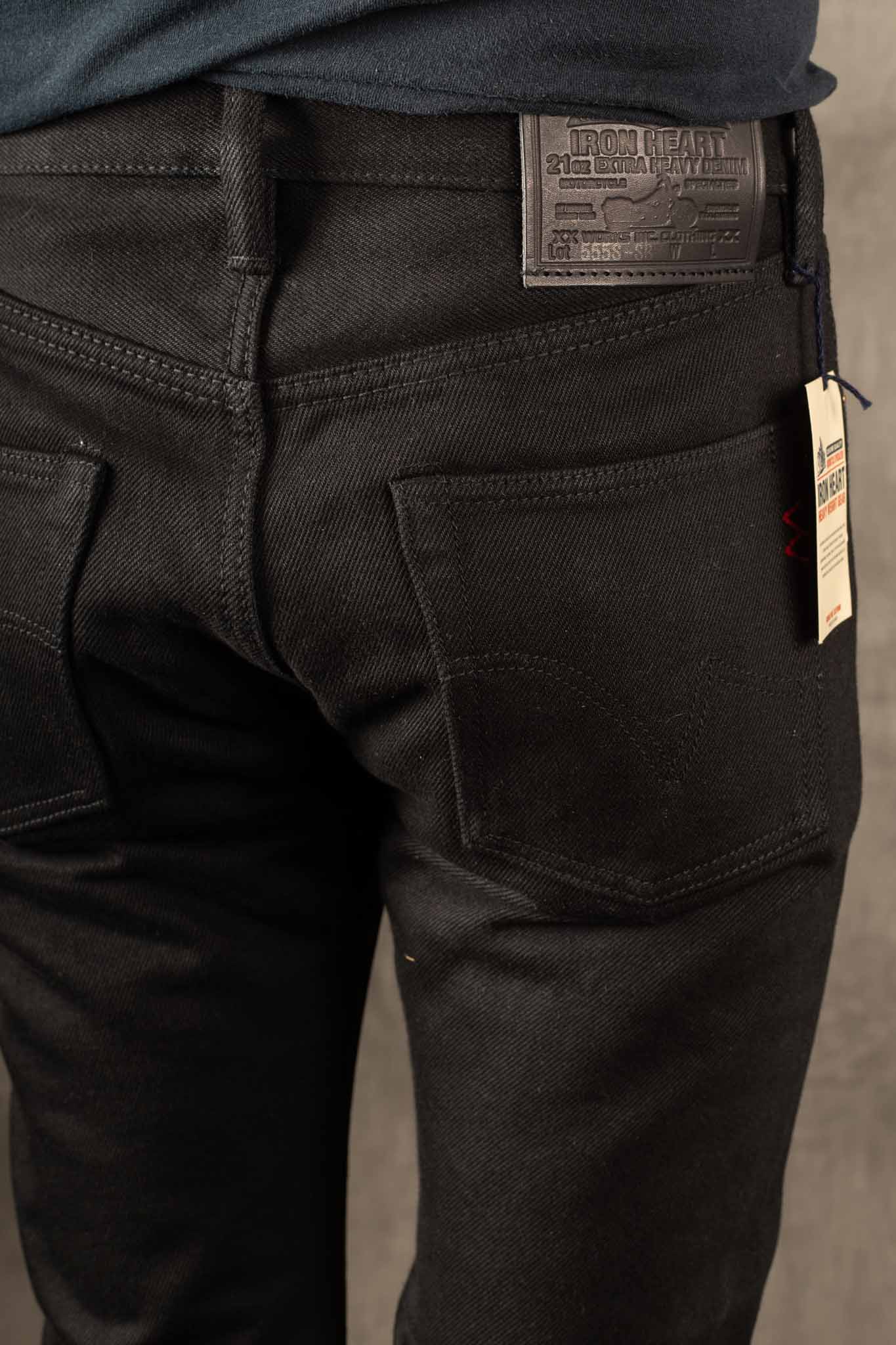 Iron Heart IH-555-SB 21oz Selvedge Denim Super Iron Heart Slim Cut Jeans - Superblack Non-Fade