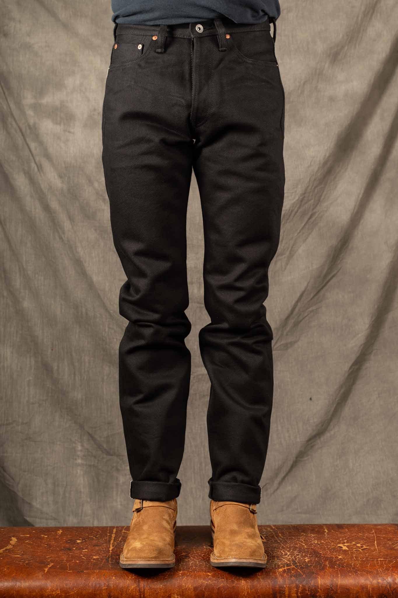 Iron Heart IH-888S-SB - 21oz Non-Fade Selvedge Denim Medium/High Rise Tapered Cut - Superblack