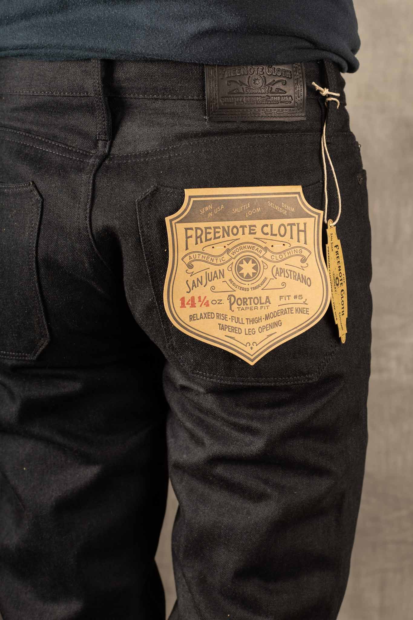 Freenote Cloth - portola classic taper raw 14.25 ounce black grey