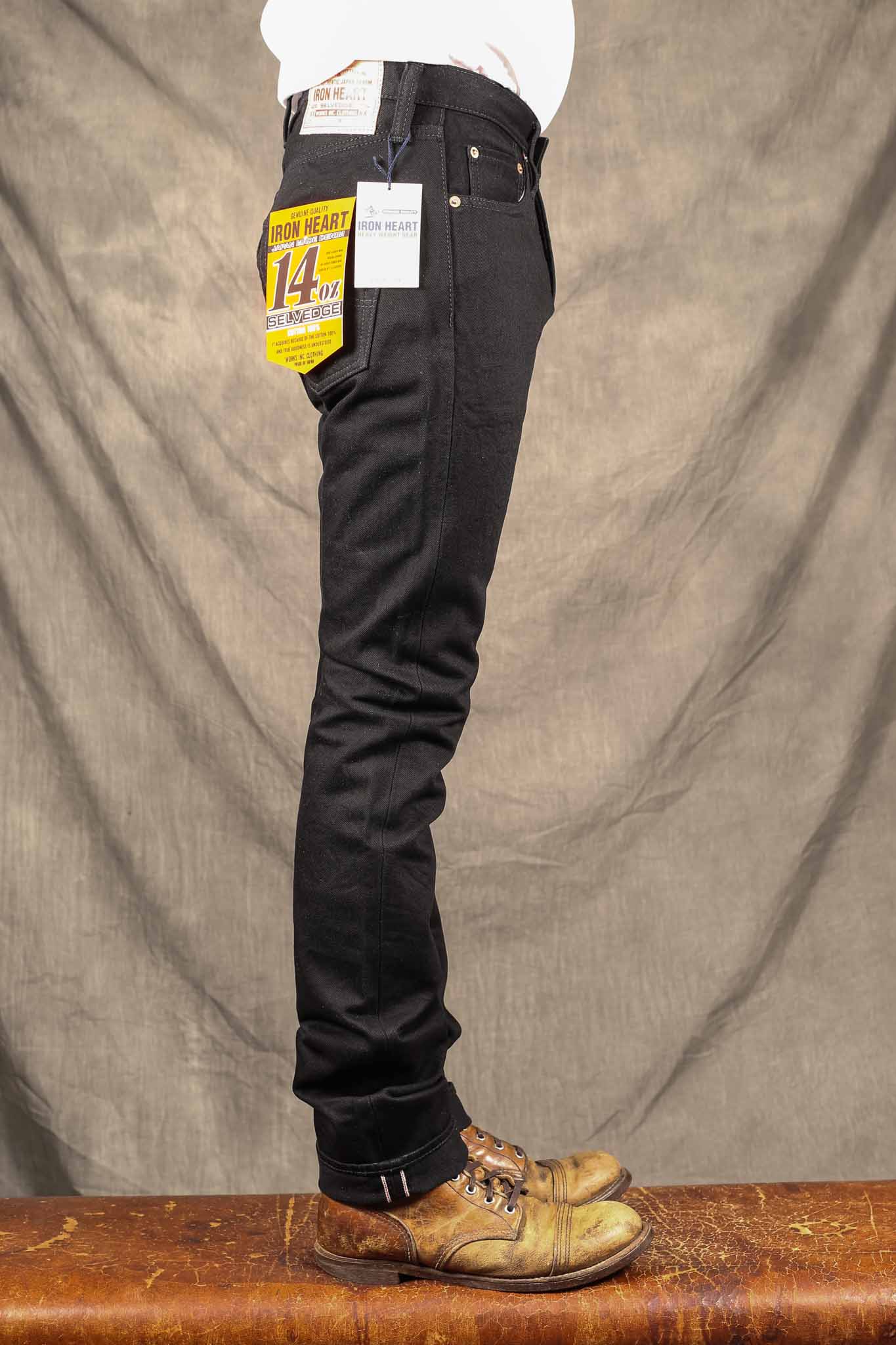 Iron Heart IH-555S-142bb - 14oz Selvedge Denim Slim Jeans - Black/Black