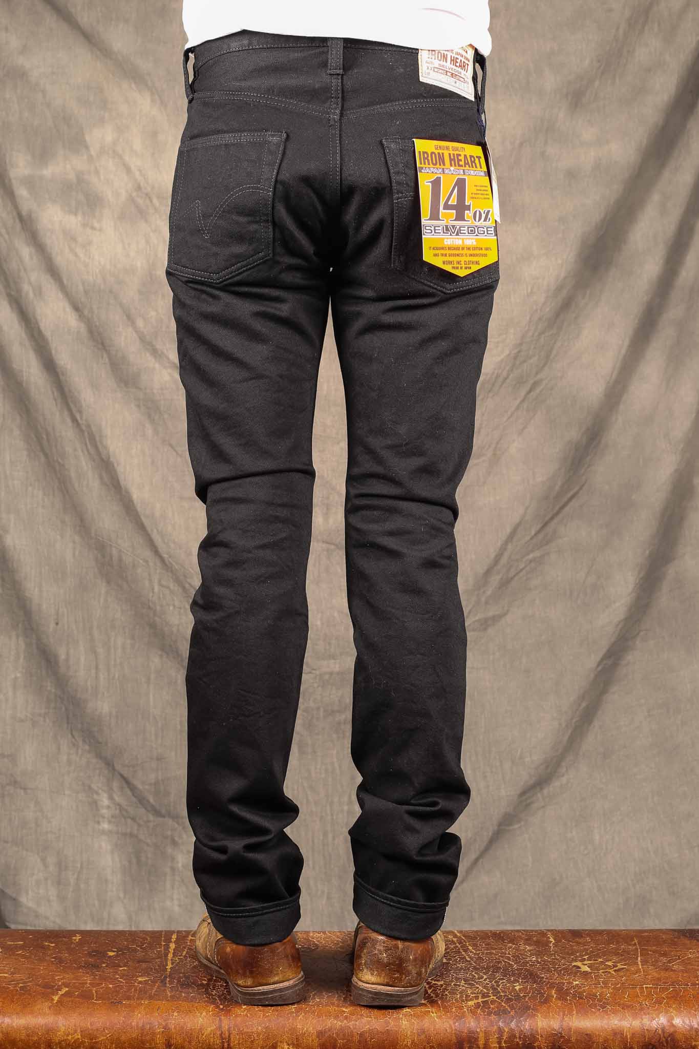 Iron Heart IH-555S-142bb - 14oz Selvedge Denim Slim Jeans - Black/Black