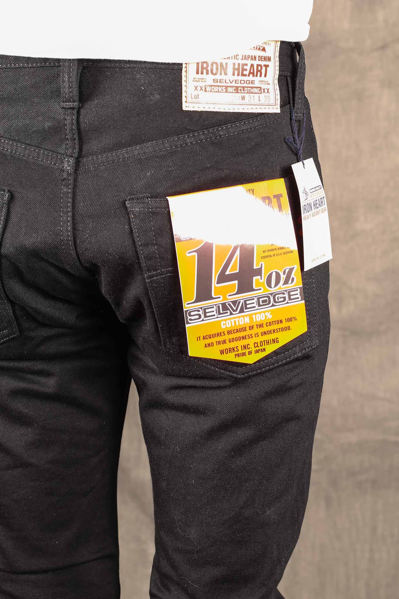 Iron Heart IH-555S-142bb - 14oz Selvedge Denim Slim Jeans - Black/Black