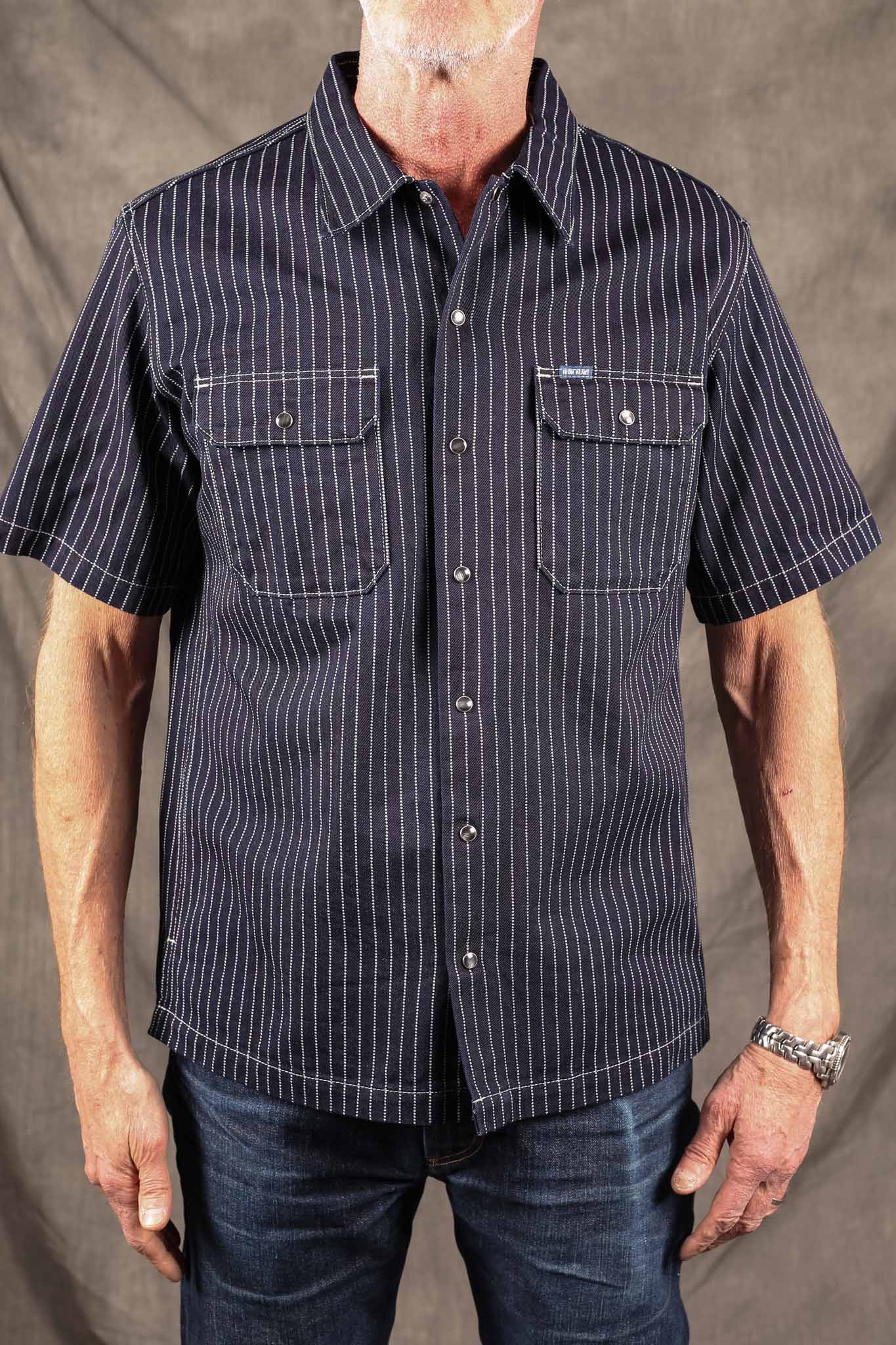 Iron Heart IHSH-416-IND - 10oz Wabash Short Sleeved Mechanic Shirt - Indigo