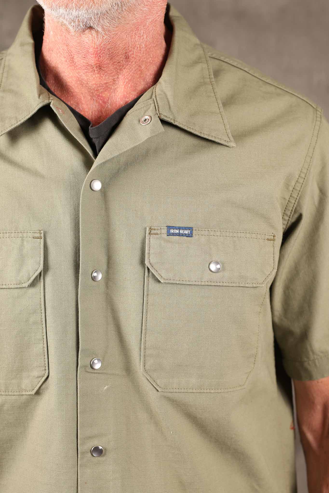 Iron Heart IHSH-415-GRN 8oz Ripstop Short Sleeved Mechanic Shirt - Military Green
