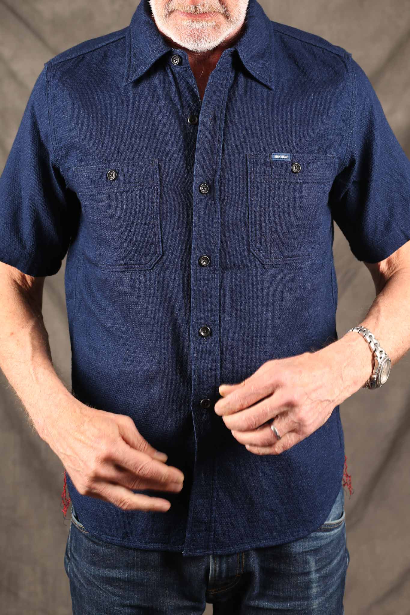 Iron Heart IHSH-417-IND - 5oz Double Gauze Short Sleeved Work Shirt - Indigo