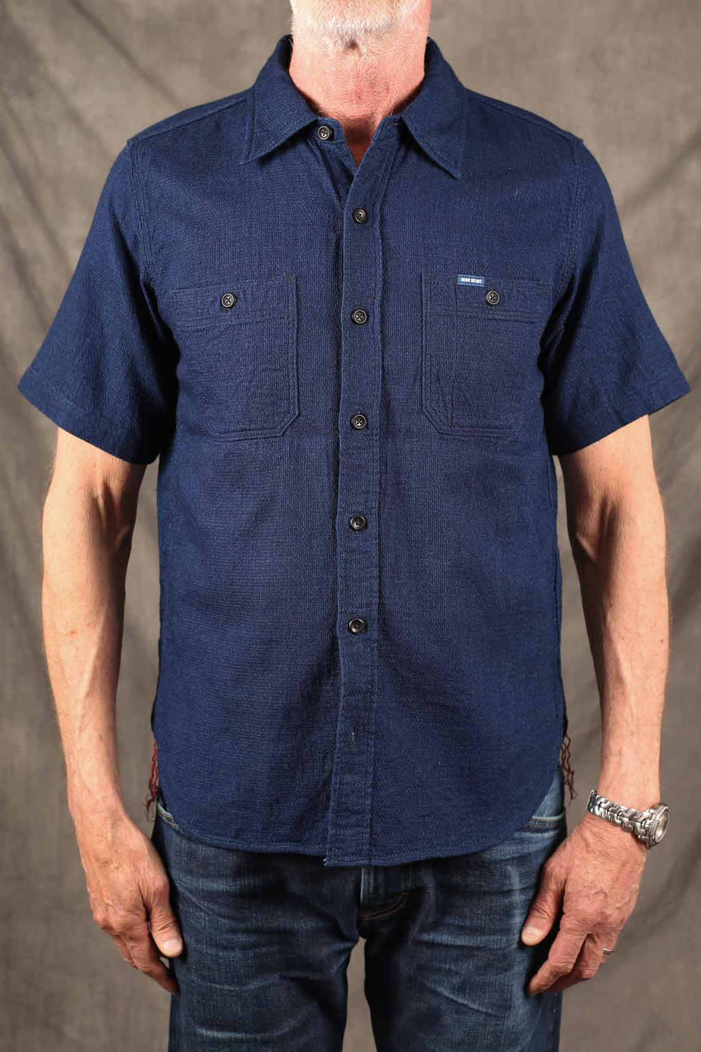 Iron Heart IHSH-417-IND - 5oz Double Gauze Short Sleeved Work Shirt - Indigo