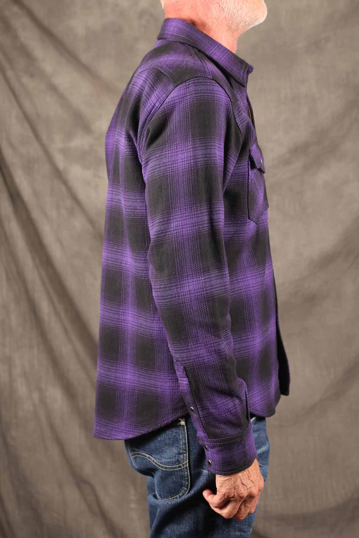 Iron Heart IHSH-264-PUR - Ultra Heavy Flannel Ombré Check Western Shirt - Purple/Black