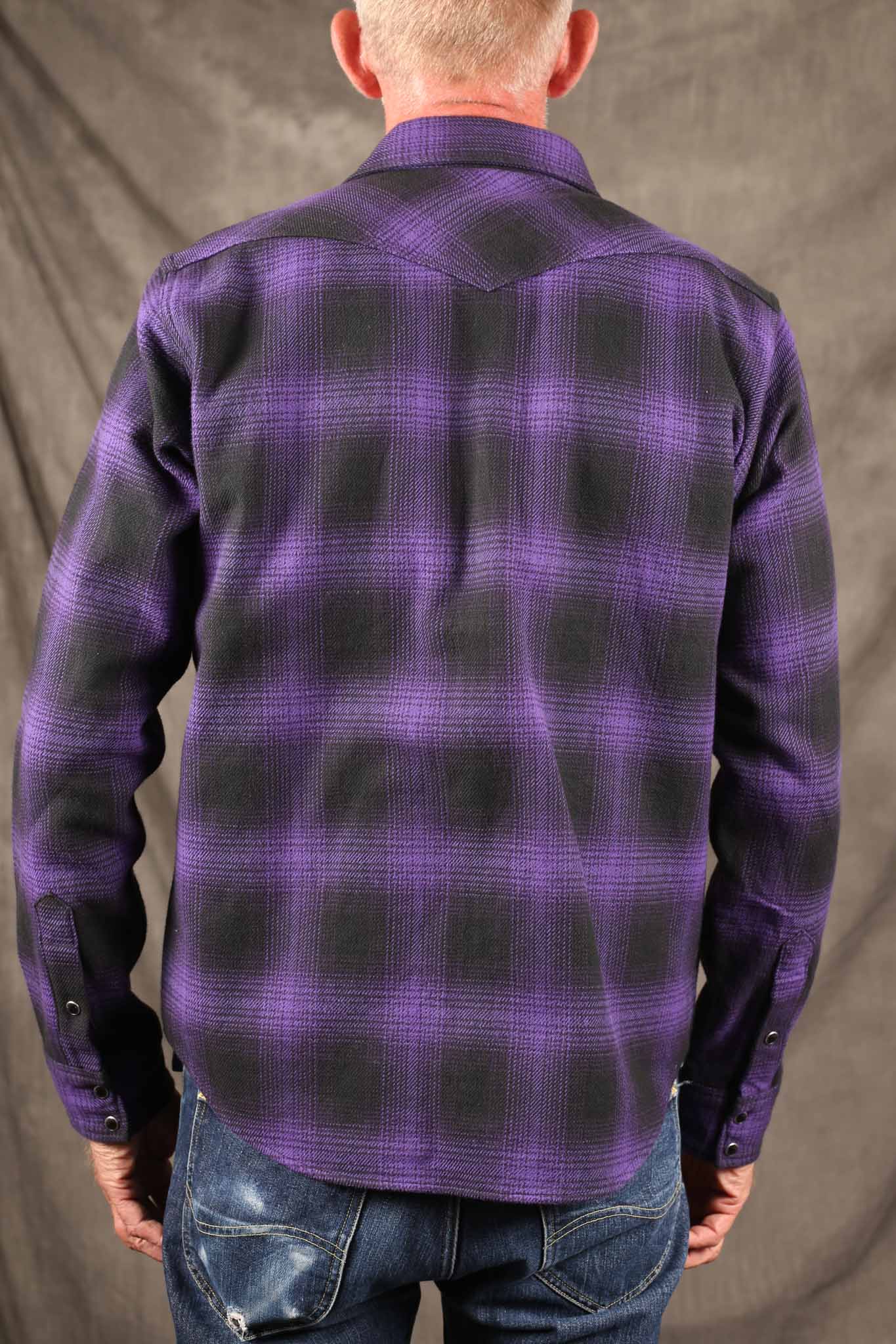 Iron Heart IHSH-264-PUR - Ultra Heavy Flannel Ombré Check Western Shirt - Purple/Black