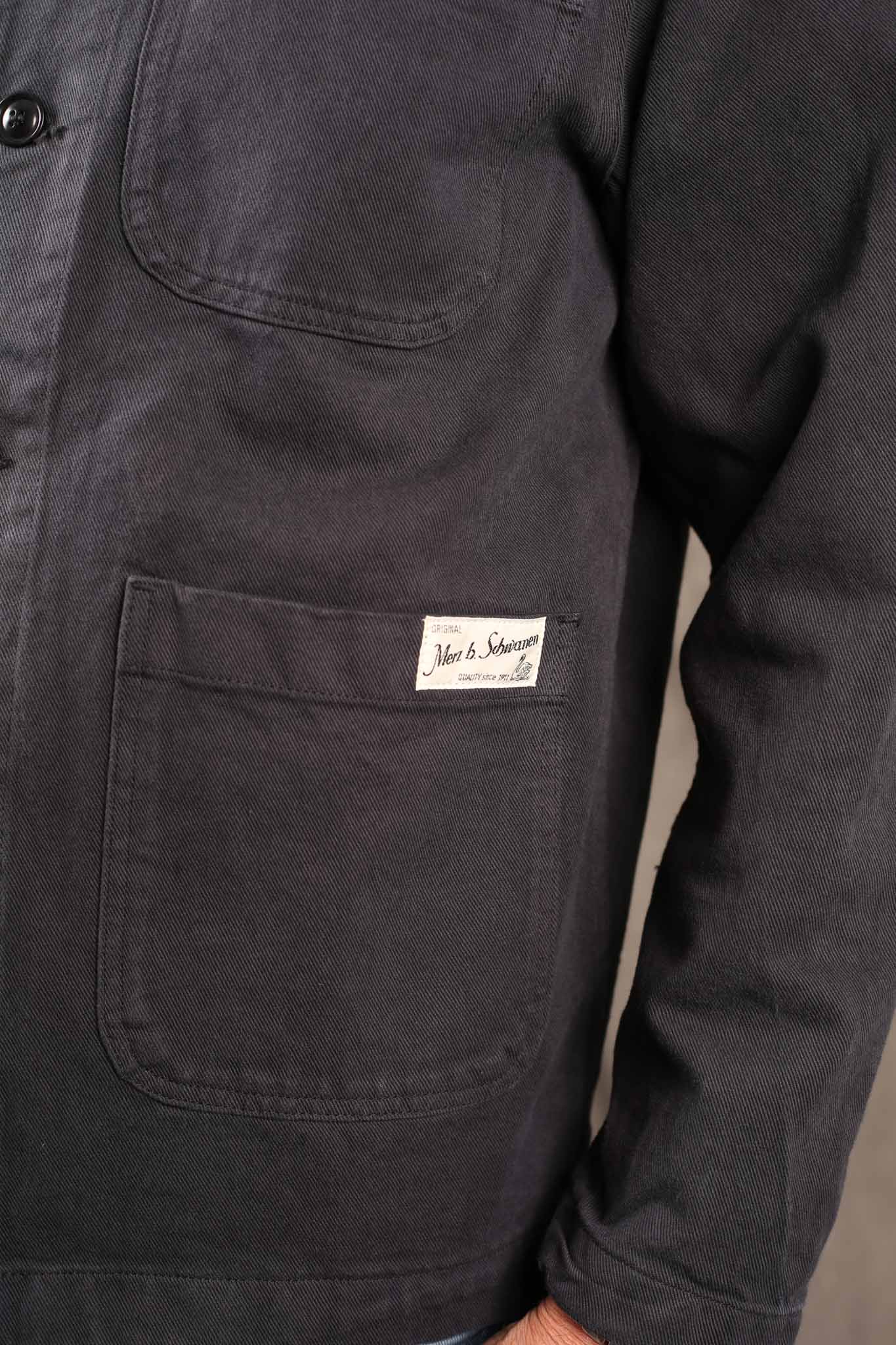 Merz b. Schwanen JKT05.98.2 Cropped Worker's Cotton Twill Jacket Charcoal