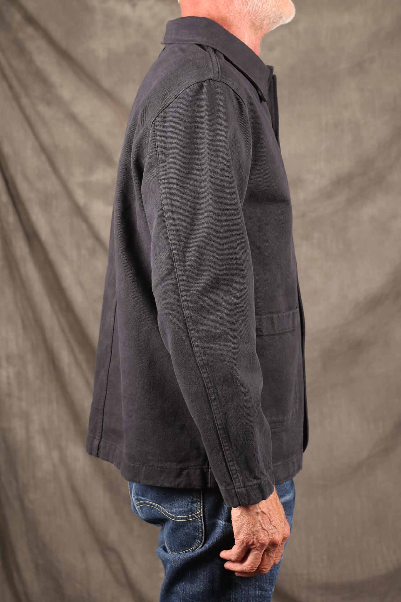 Merz b. Schwanen JKT05.98.2 Cropped Worker's Cotton Twill Jacket Charcoal
