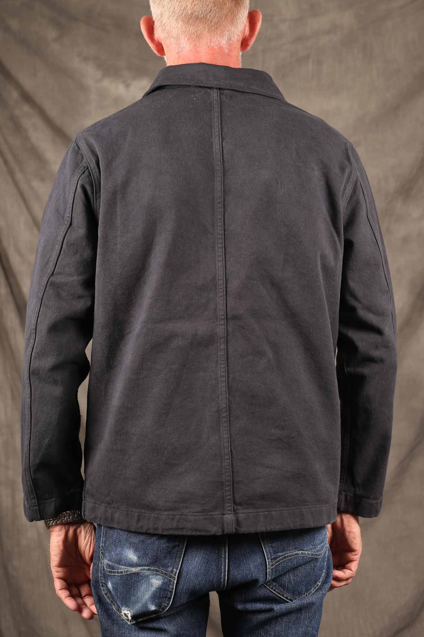 Merz b. Schwanen JKT05.98.2 Cropped Worker's Cotton Twill Jacket Charcoal
