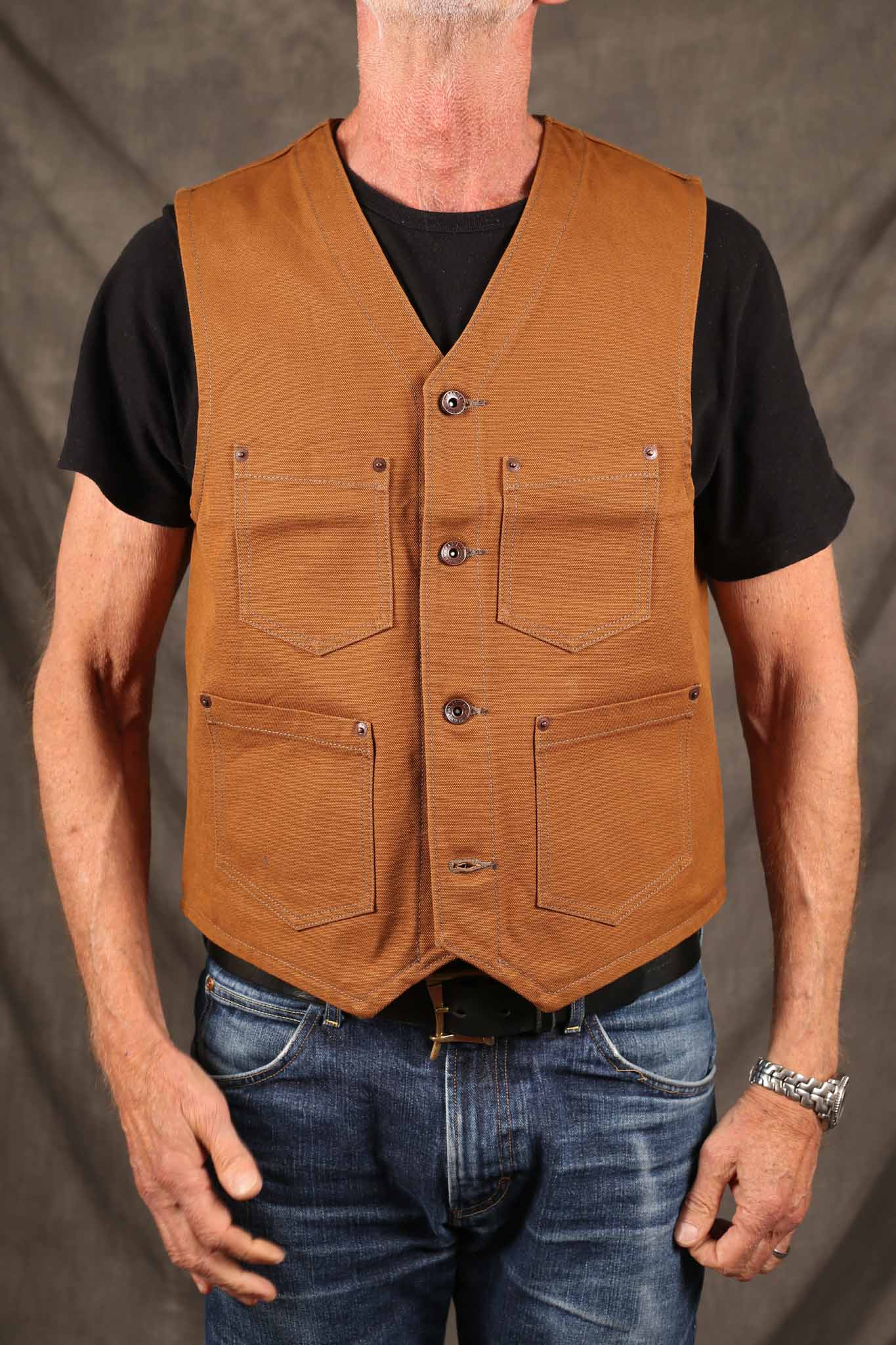 Iron Heart IHV-03-BRN 14oz 17oz Cotton Duck Work Vest - Brown