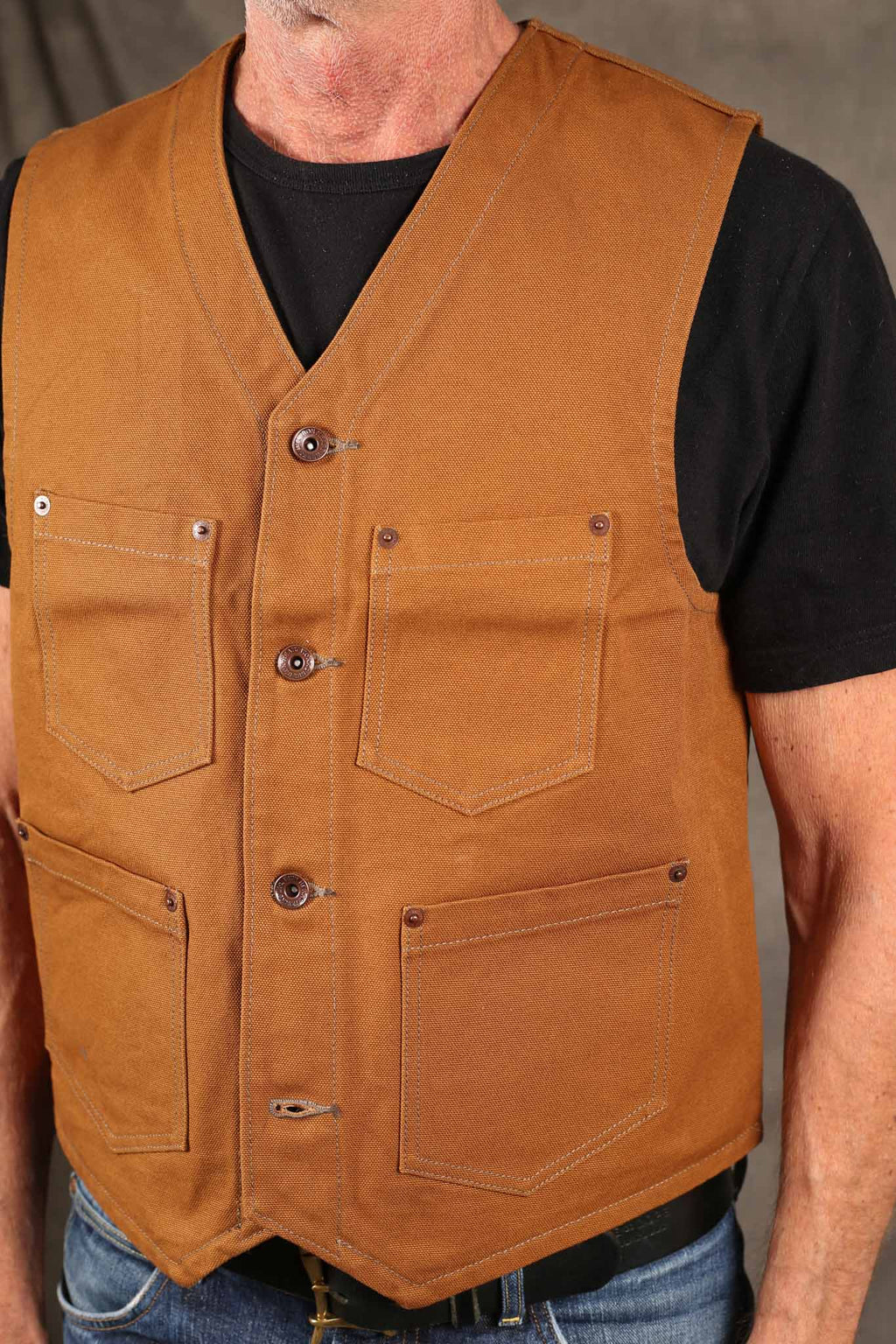 Iron Heart IHV-03-BRN 14oz 17oz Cotton Duck Work Vest - Brown