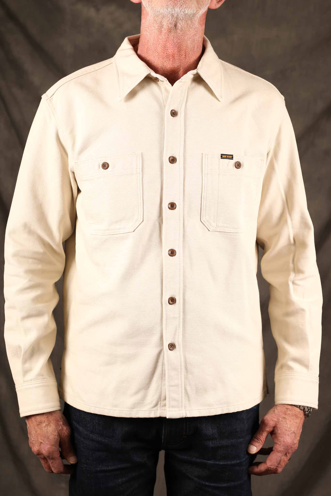 Iron Heart IHSH-423-IVO 13oz Oxford Cloth Work Overshirt - Ivory