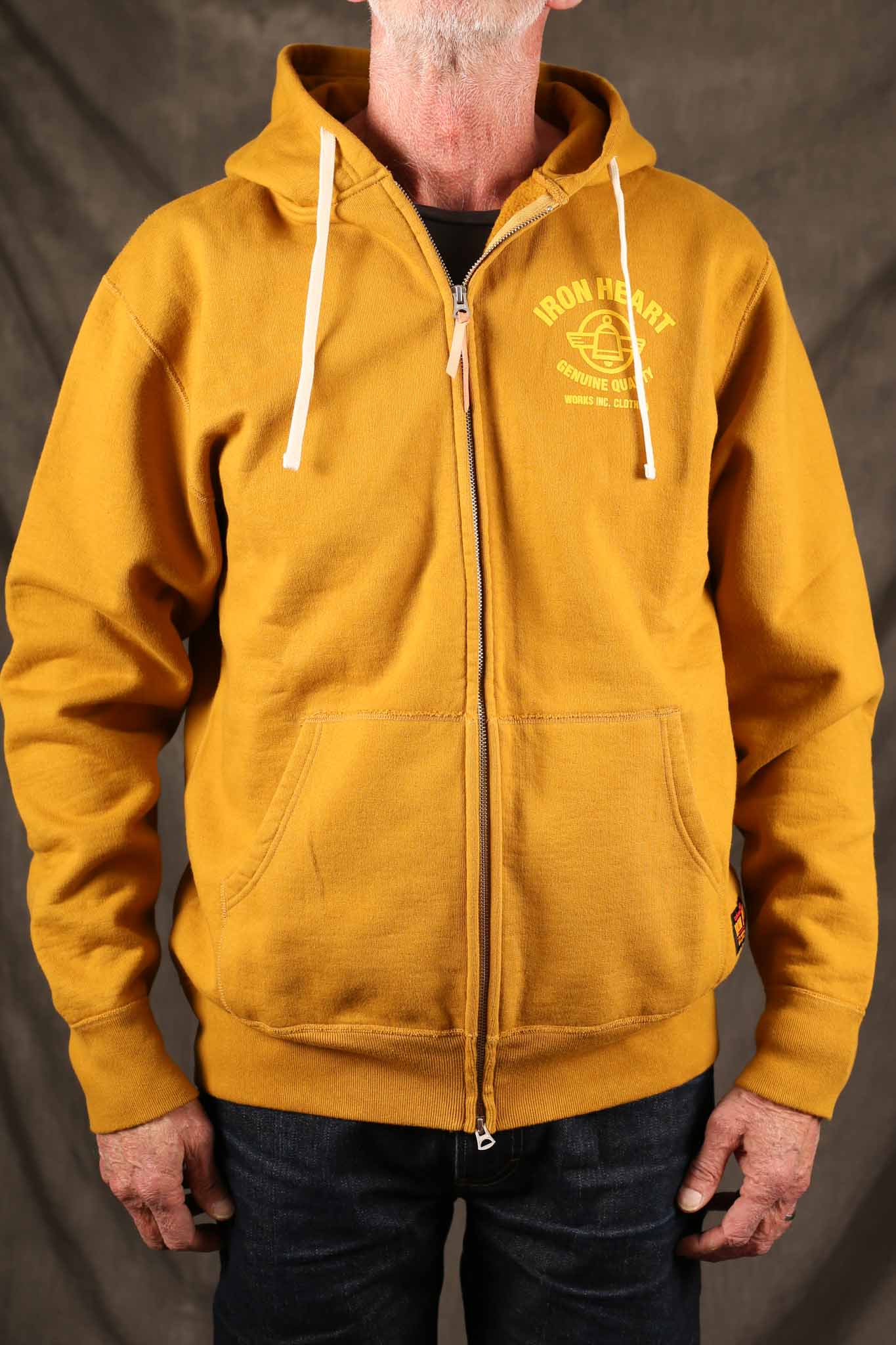 Iron Heart IHSW-81L-MUS-NP 14oz Ultra Heavyweight Loopwheel Cotton Zippered Hoodie - Mustard