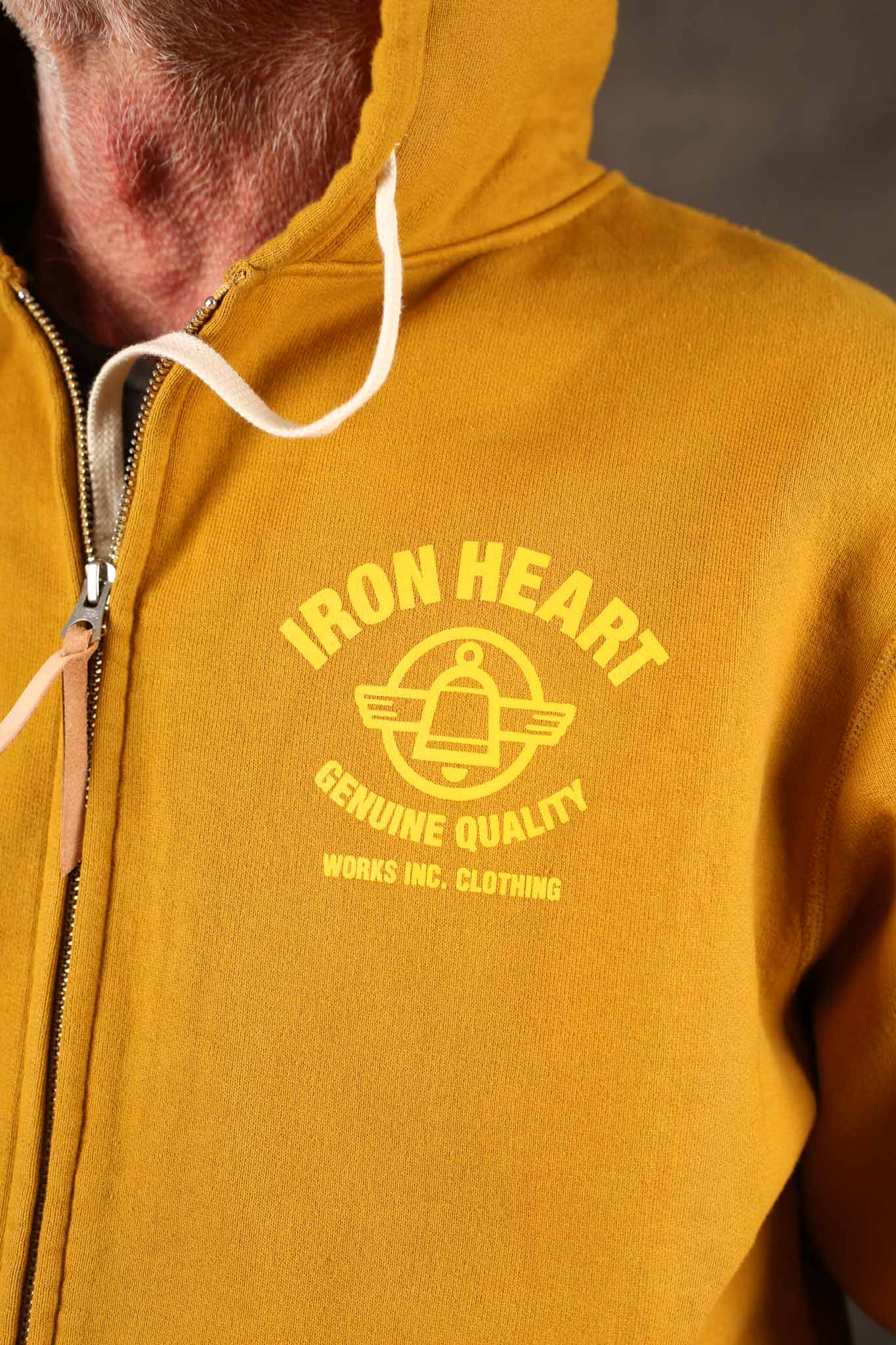 Iron Heart IHSW-81L-MUS-NP 14oz Ultra Heavyweight Loopwheel Cotton Zippered Hoodie - Mustard
