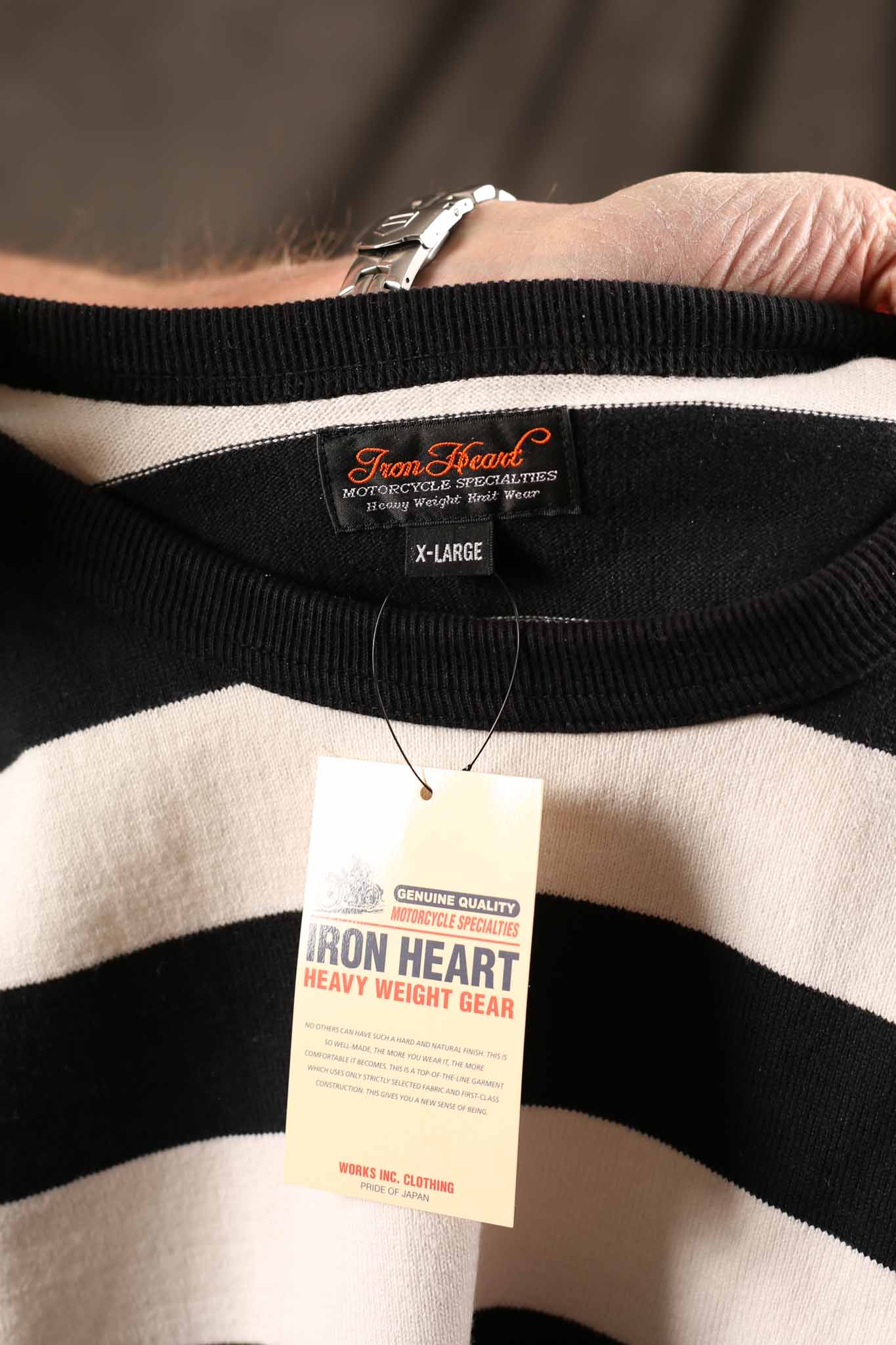 Iron Heart IHTB-01-BLK-WHT 11oz Cotton Knit Long-Sleeved Sweater - Black/White