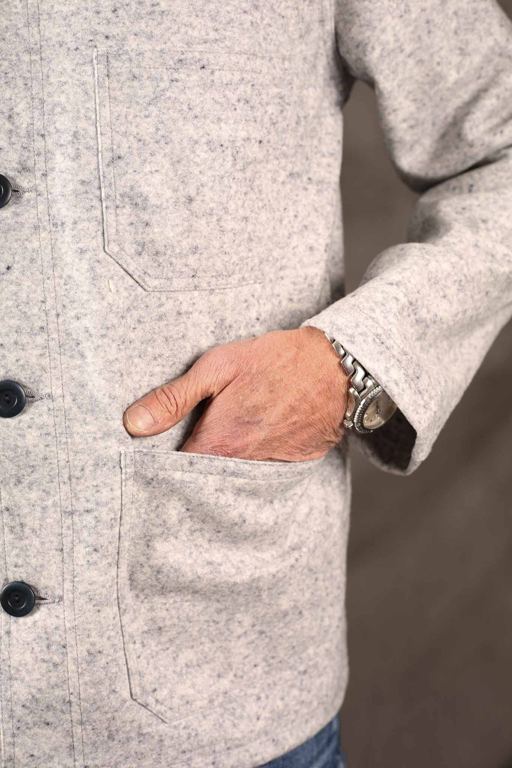 Dehen Woven Chore Coat - Natural & Navy Heather