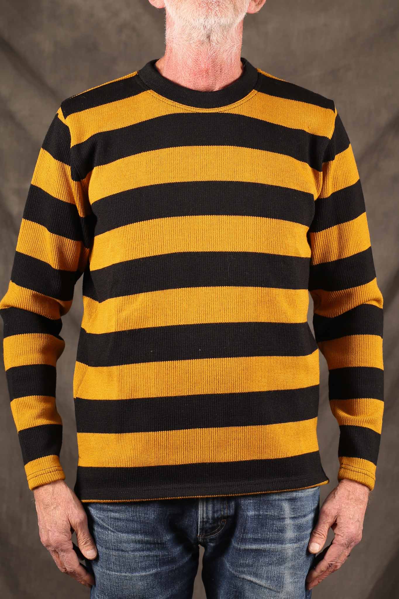 Dehen Striped Woolen Naval Crew - Black / Old Gold