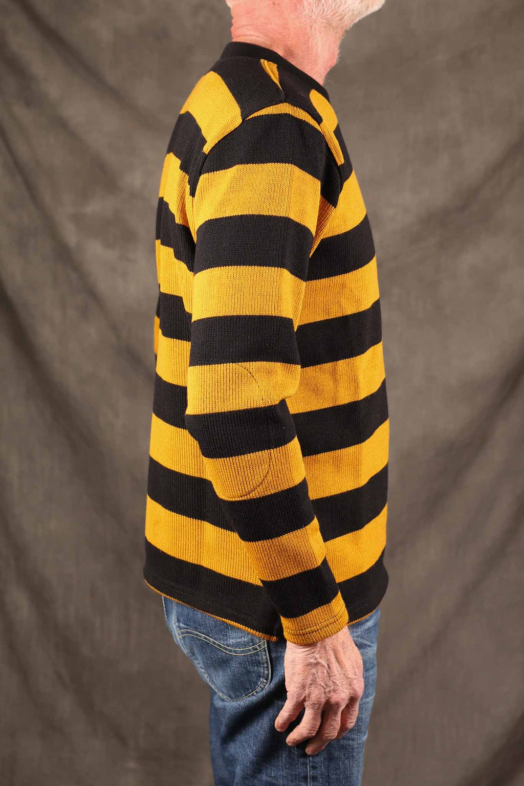Dehen Striped Woolen Naval Crew - Black / Old Gold
