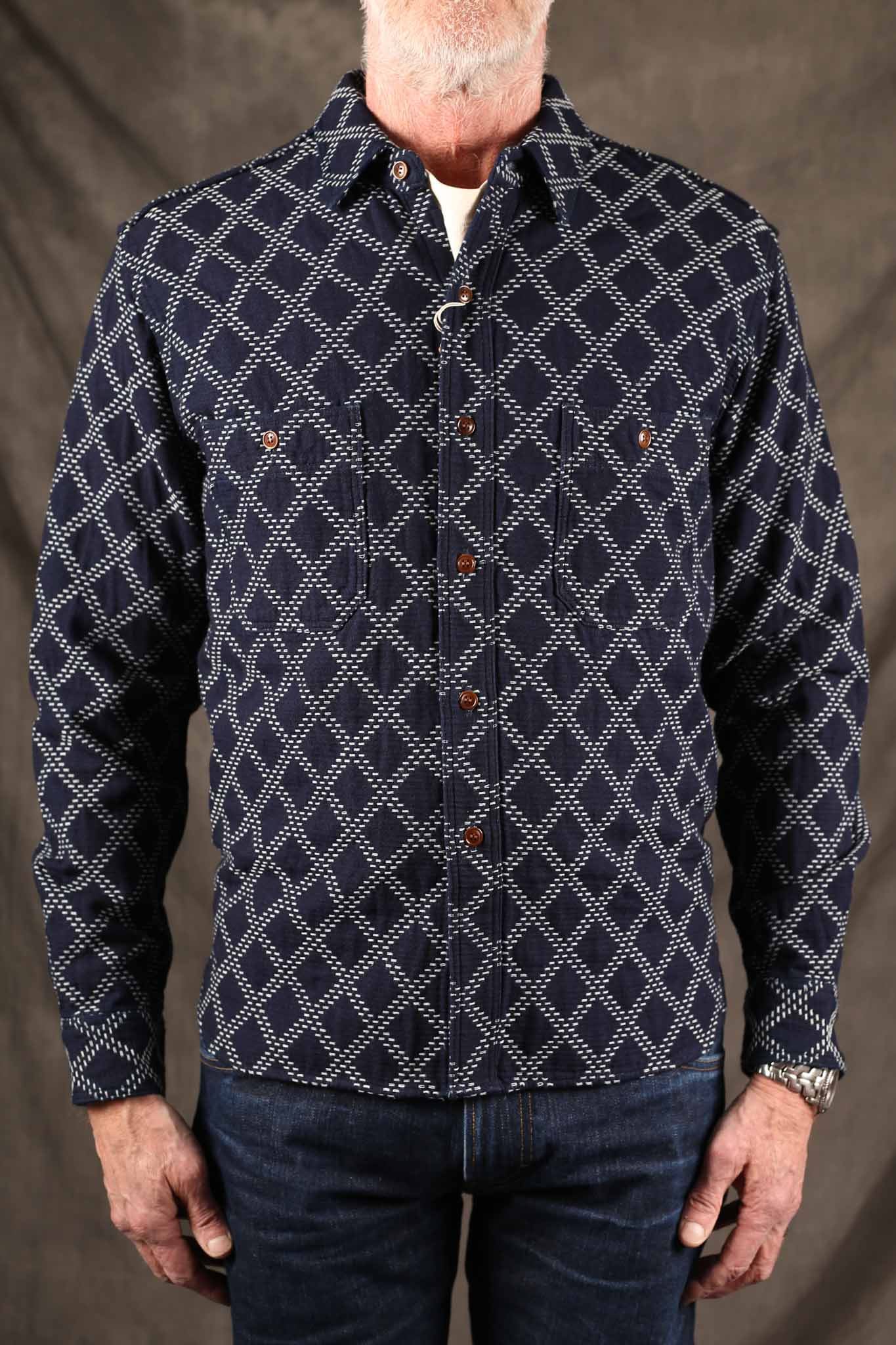 Studio D'Artisan 5728 Indigo Sashiko Dobby Shirt