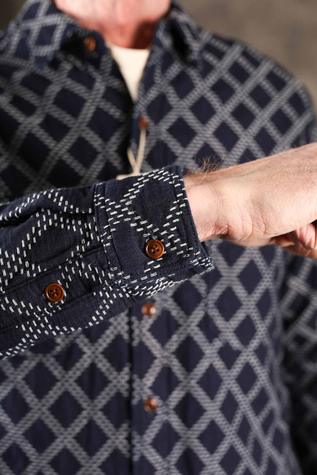 Studio D'Artisan 5728 Indigo Sashiko Dobby Shirt