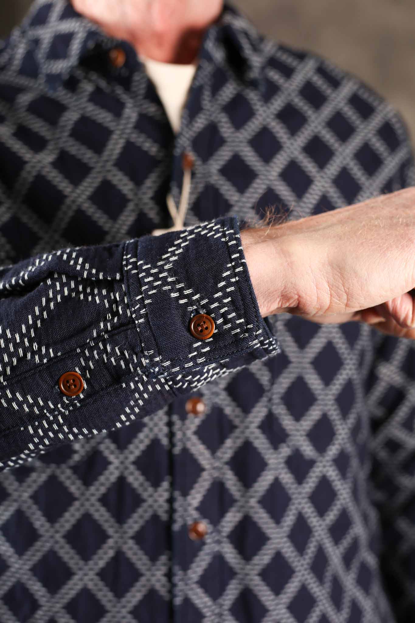 Studio D'Artisan 5728 Indigo Sashiko Dobby Shirt