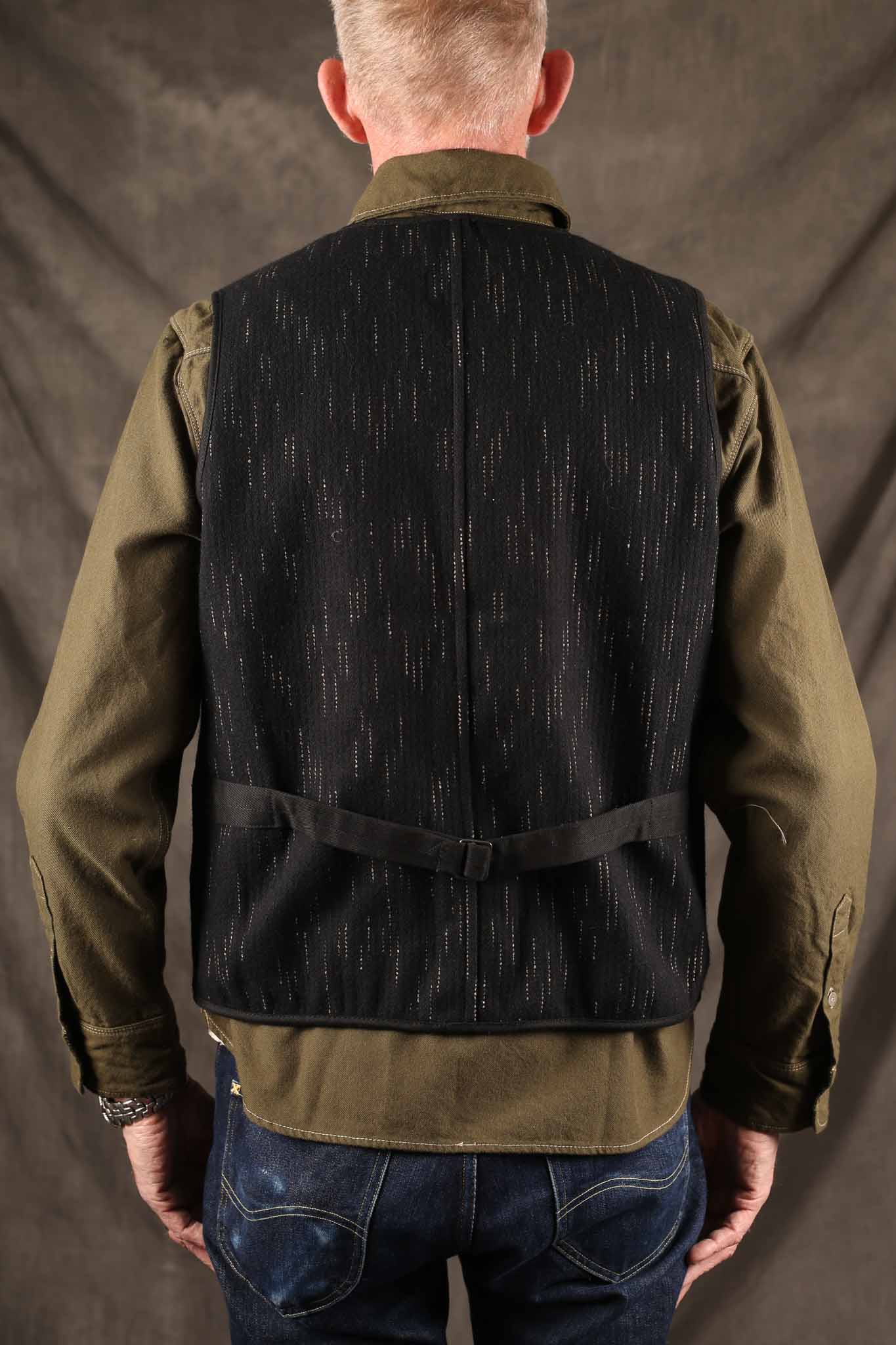 Studio D'Artisan 4617 Black Kasuri Dyed Beach Cloth Vest